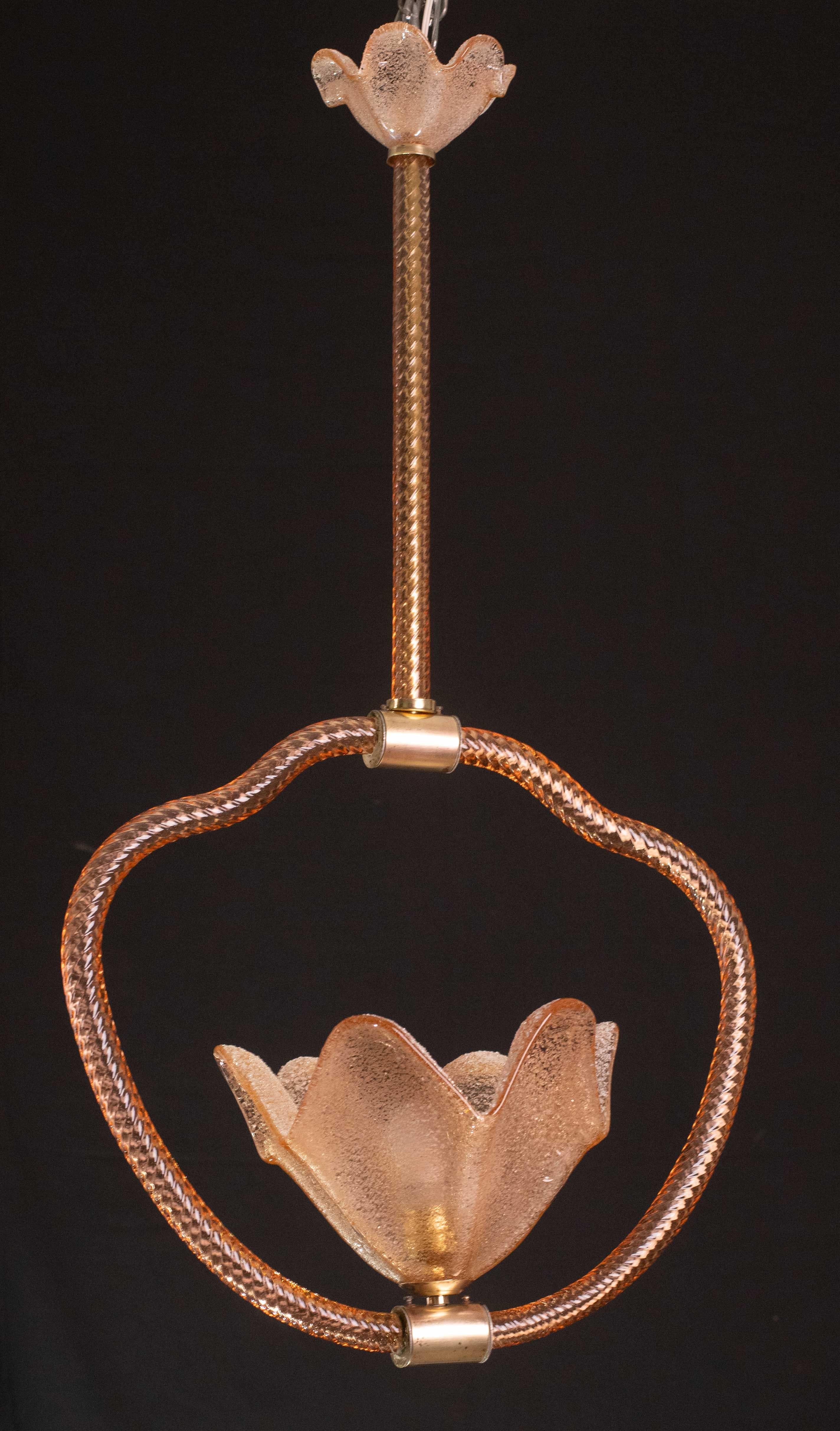 Lustre en verre de Murano rose de Barovier E Toso, années 1940 en vente 3