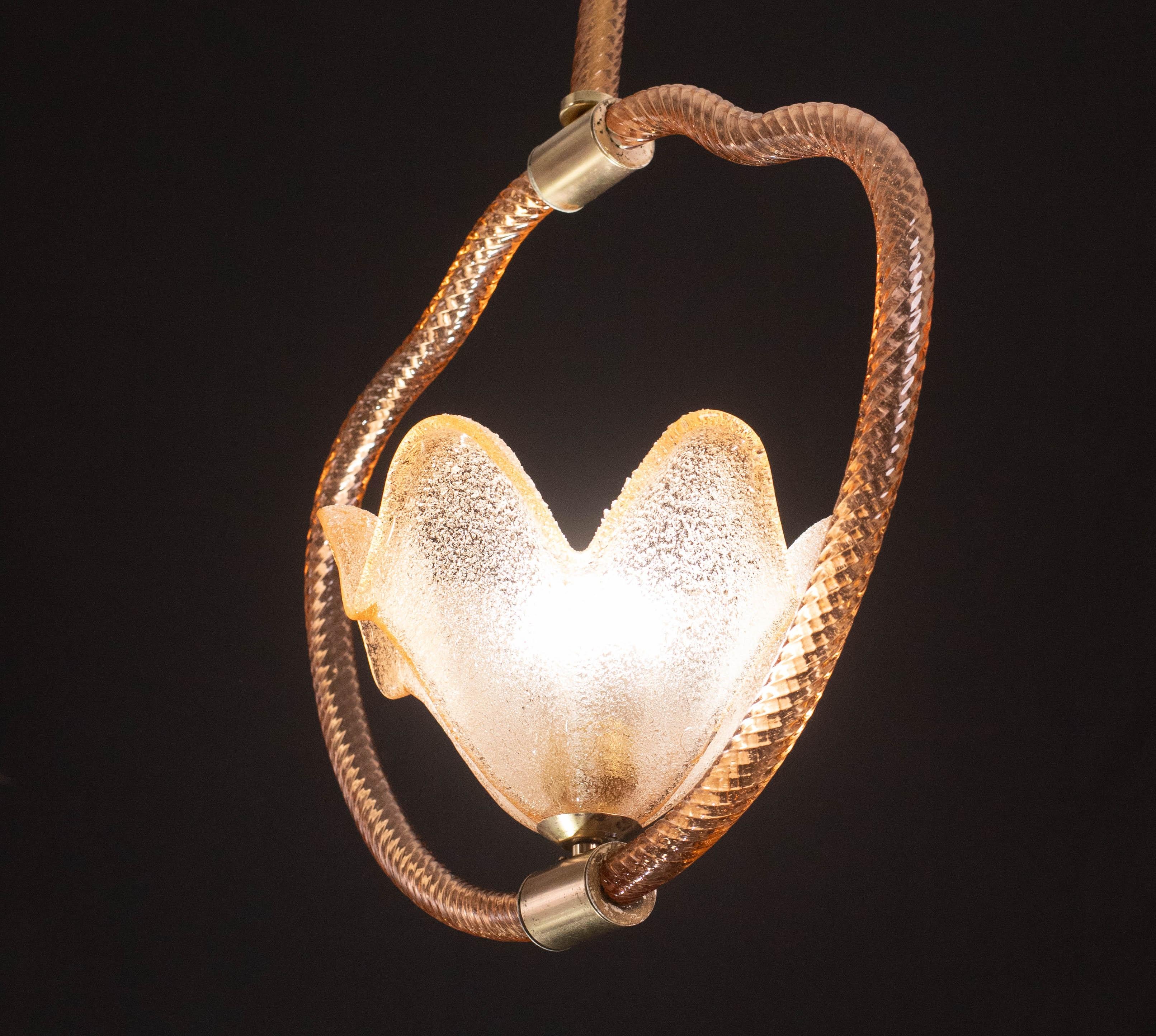 Art déco Lustre en verre de Murano rose de Barovier E Toso, années 1940 en vente