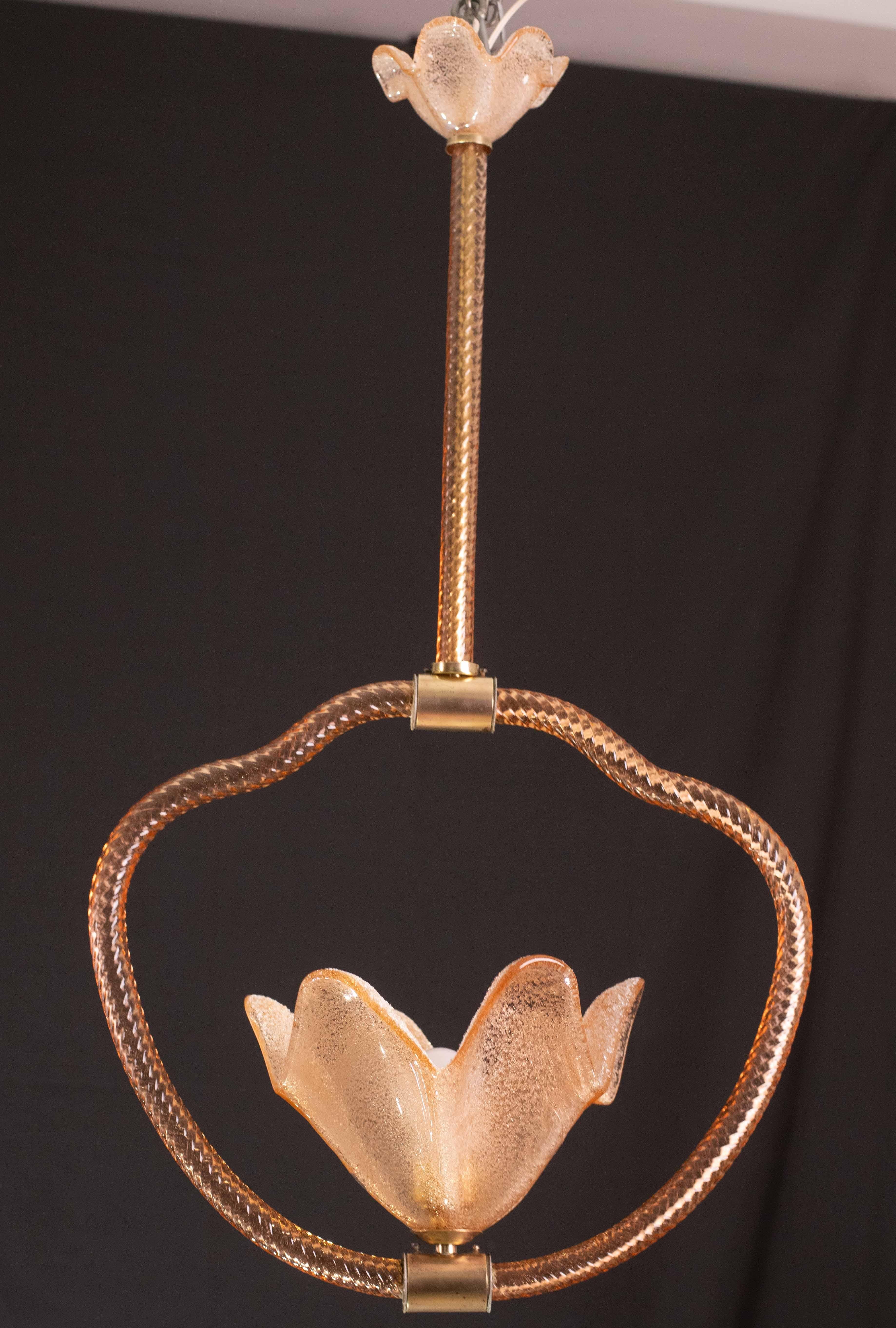 Européen Lustre en verre de Murano rose de Barovier E Toso, années 1940 en vente