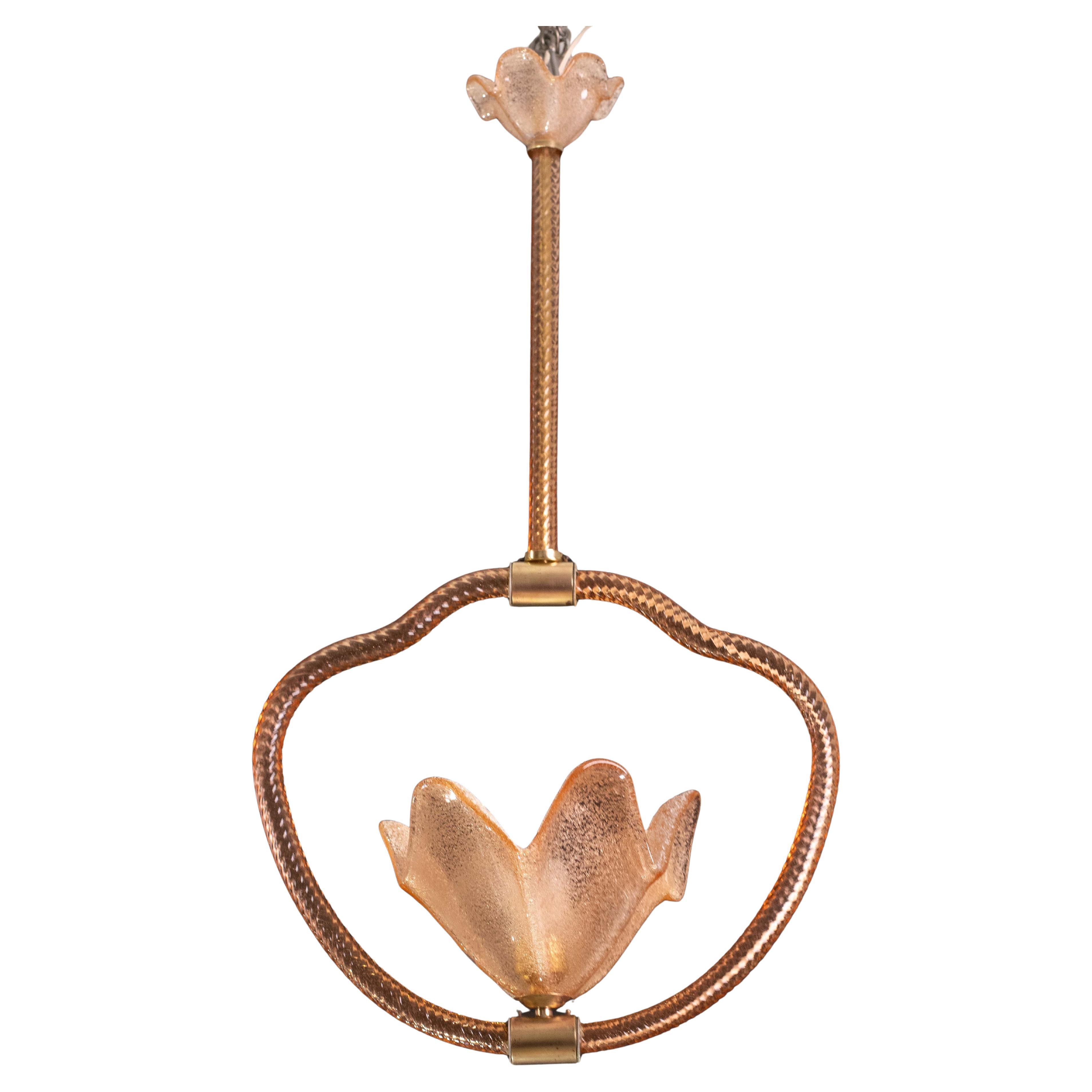 Lustre en verre de Murano rose de Barovier E Toso, années 1940
