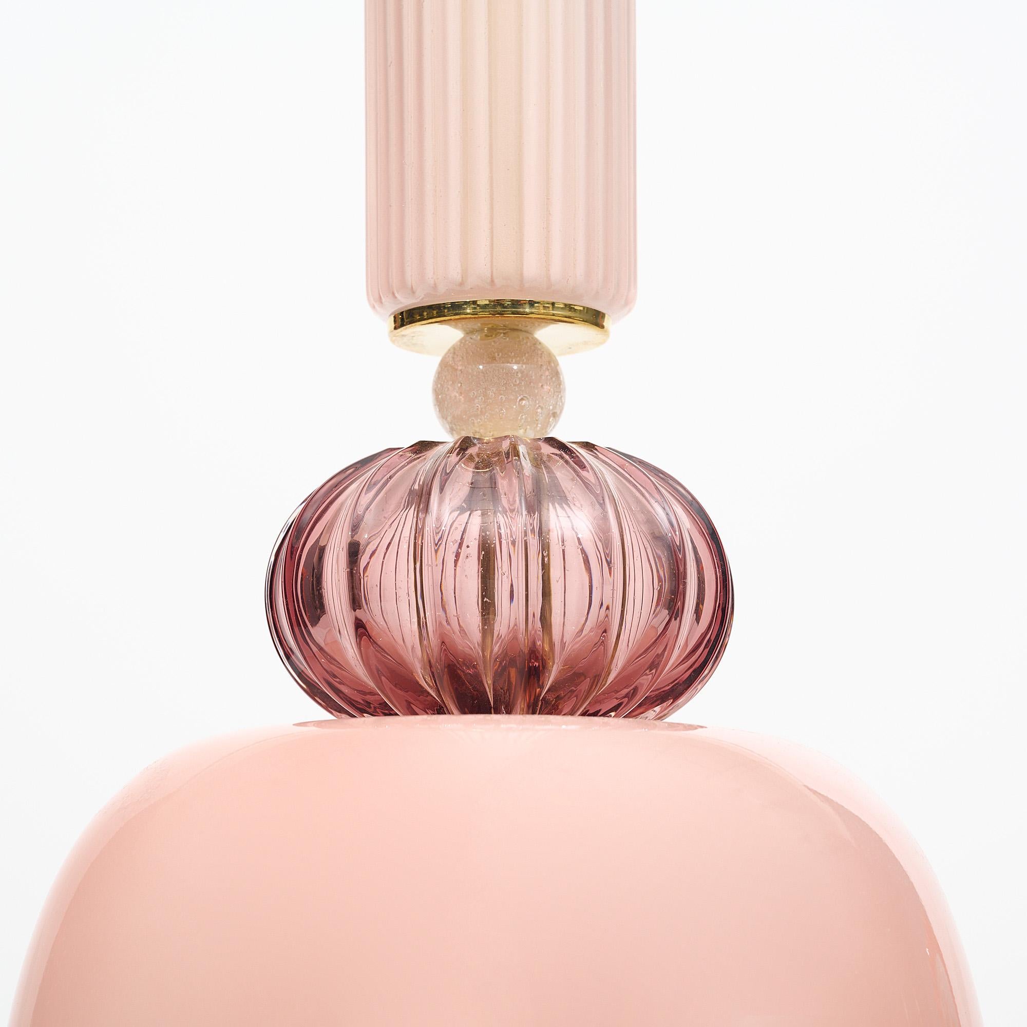 Brass Pink Murano Glass Pendant Lights For Sale