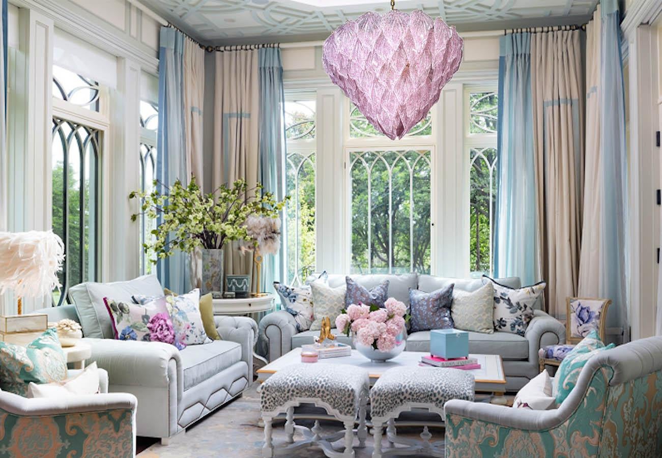 Mid-Century Modern Pink Murano Glass Polar Chandelier, Italy, 1970s en vente