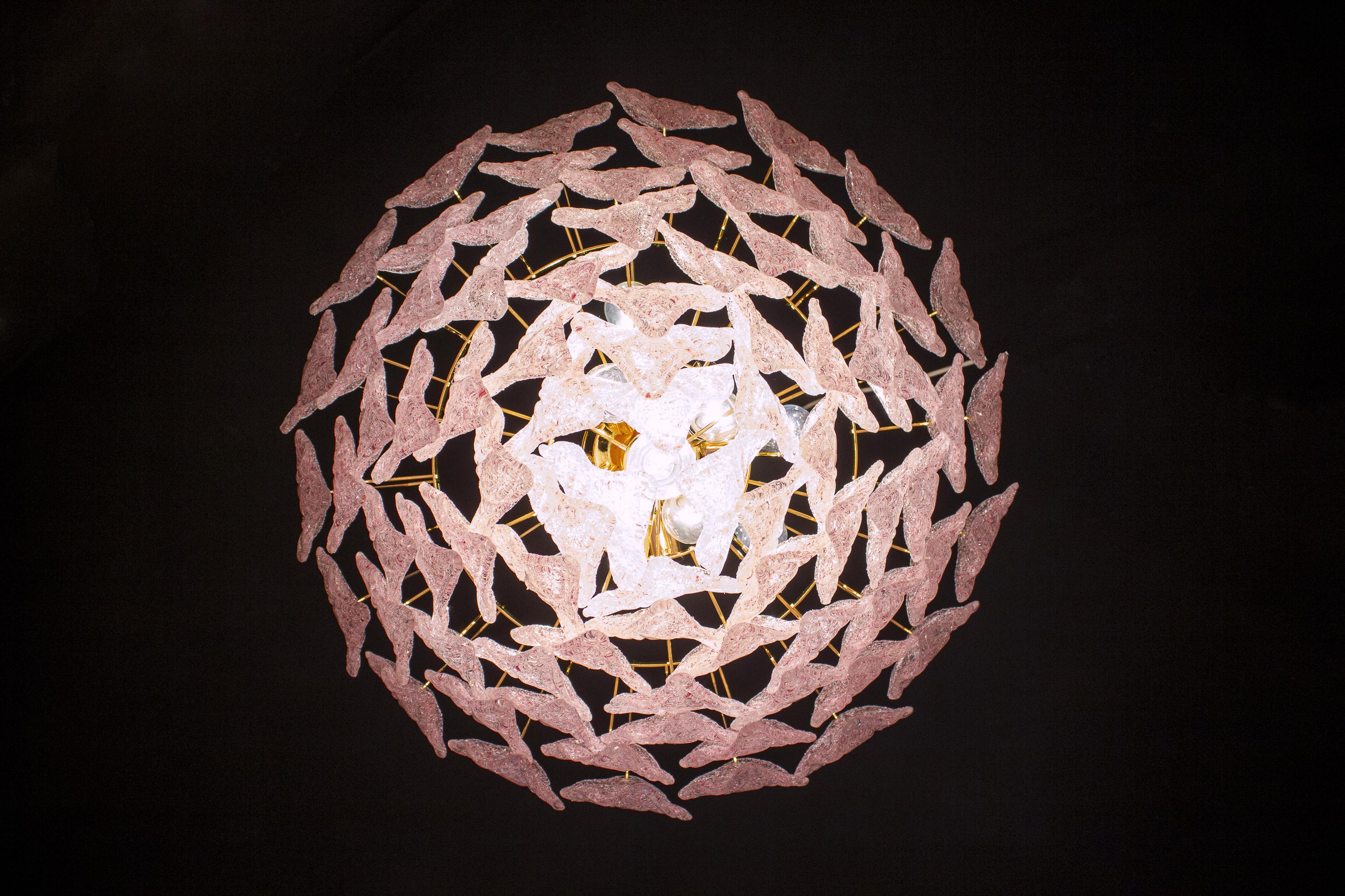 Blown Glass  Pink Murano Glass Polar Chandelier, Italy, 1970s For Sale