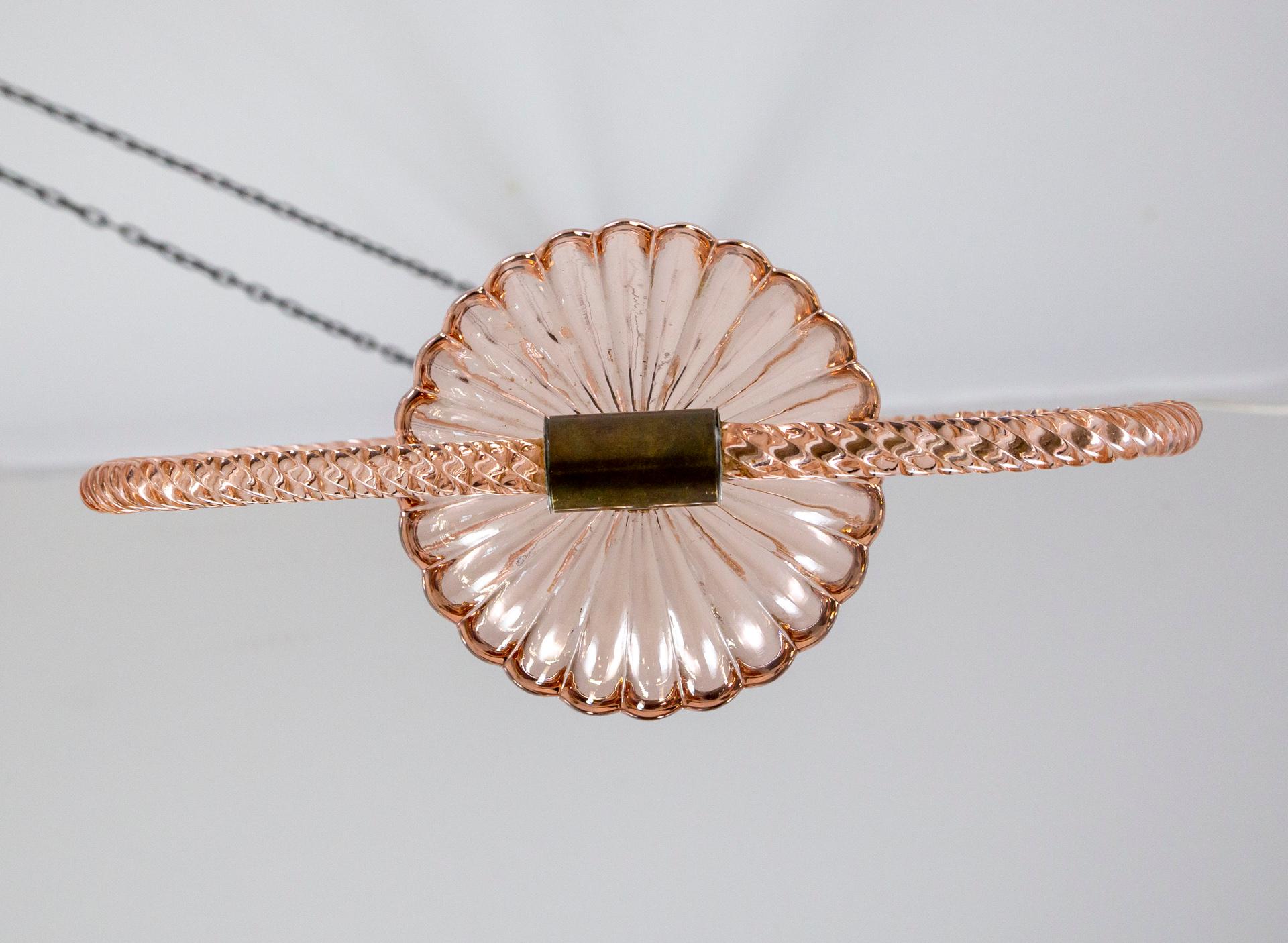 Lampe à suspension en verre de Murano rose avec cadre en corde par Barovier 2