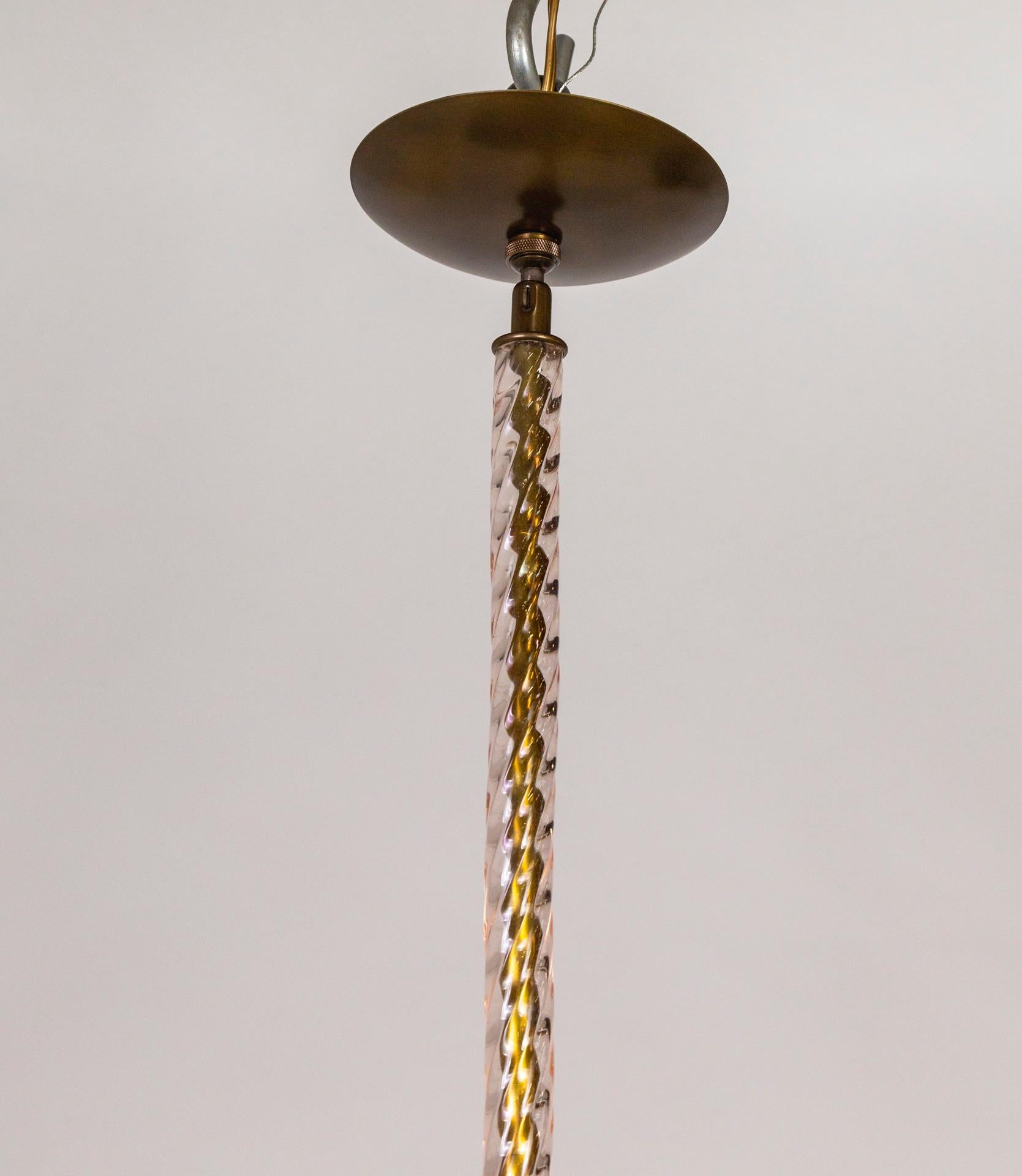 Lampe à suspension en verre de Murano rose avec cadre en corde par Barovier 4