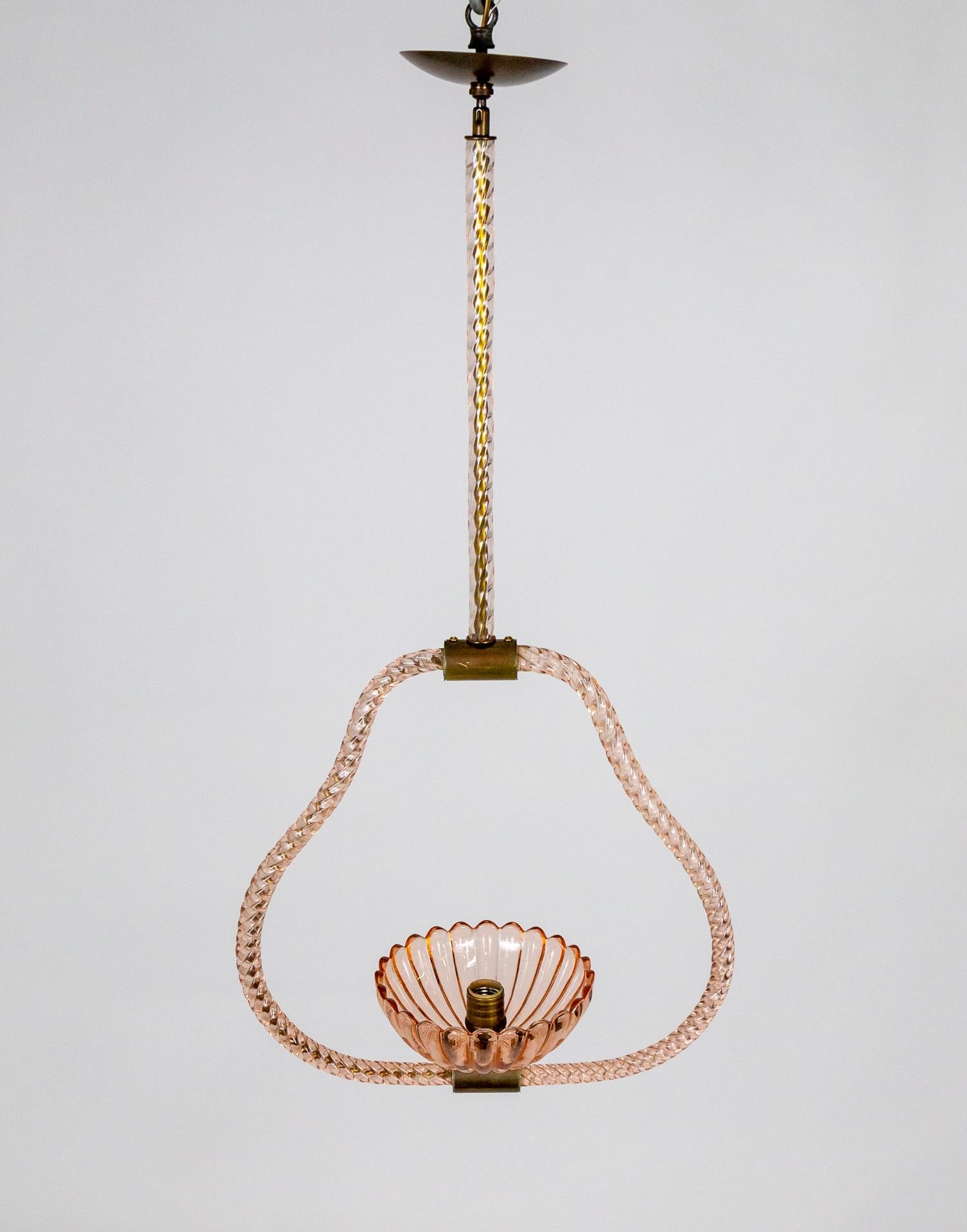 Hängeleuchte mit Seilrahmen aus rosa Muranoglas von Barovier 6