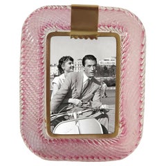 "Romans Holiday" Pink Murano glass rose brass frame photo frame "Romans Holiday" Pink Murano glass rose brass frame photo frame
