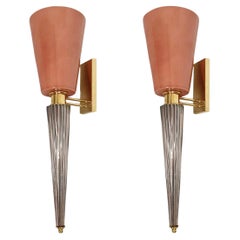 Pink Murano glass sconces Italy - a pair