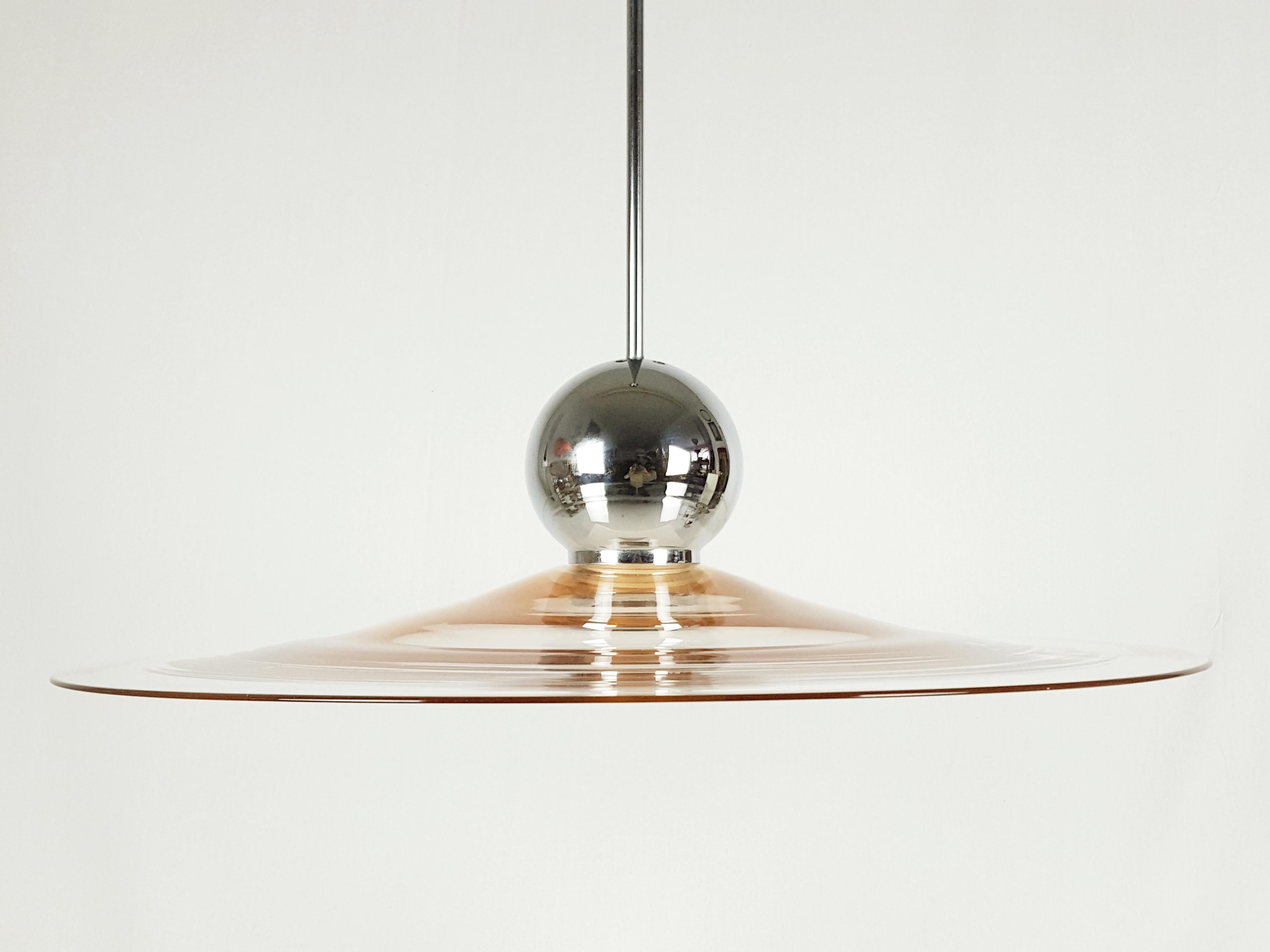Space Age Pink Murano Glass Shade and Chrome-Plated Brass 1970s Pendant Lamp
