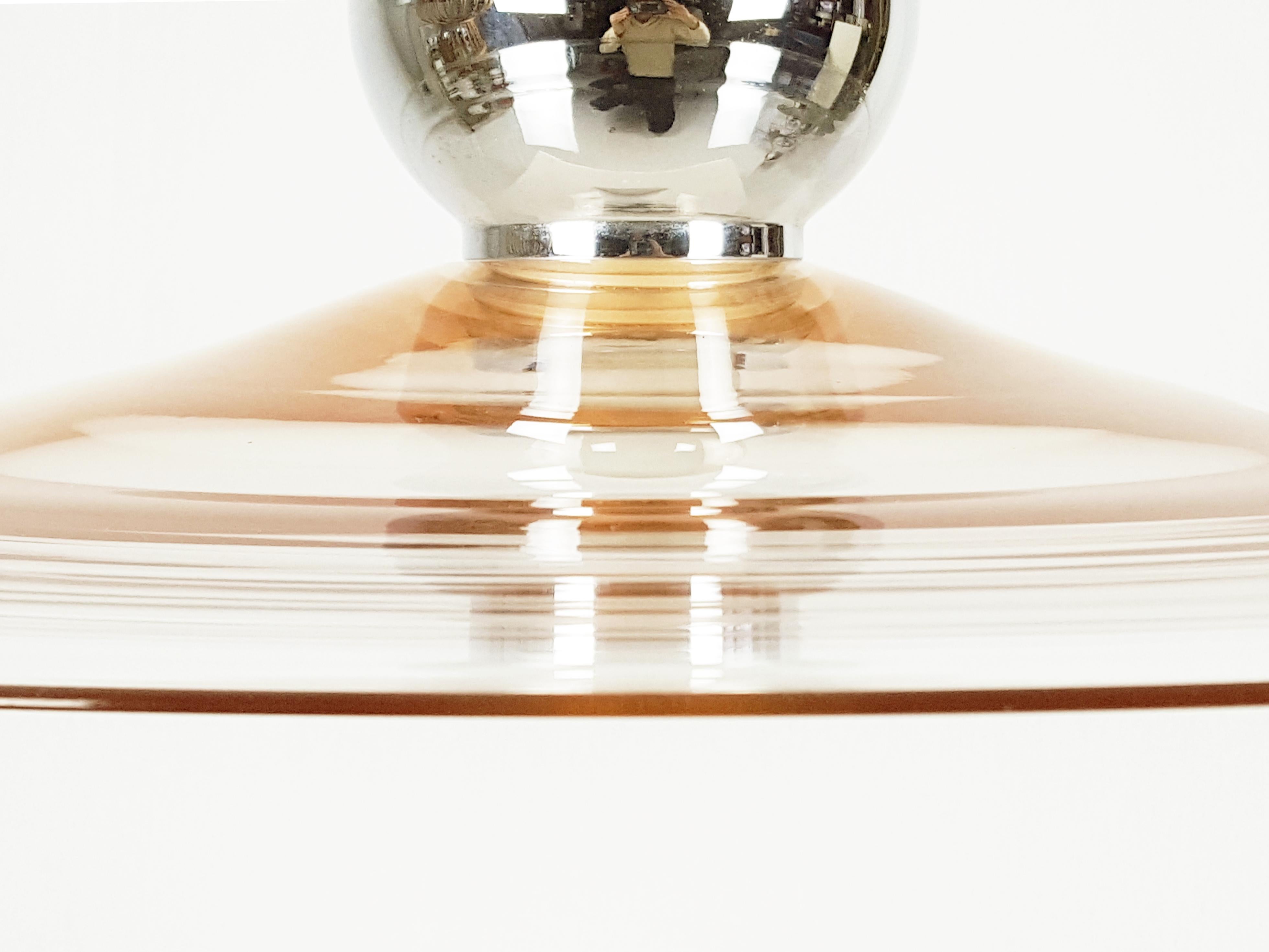 Italian Pink Murano Glass Shade and Chrome-Plated Brass 1970s Pendant Lamp