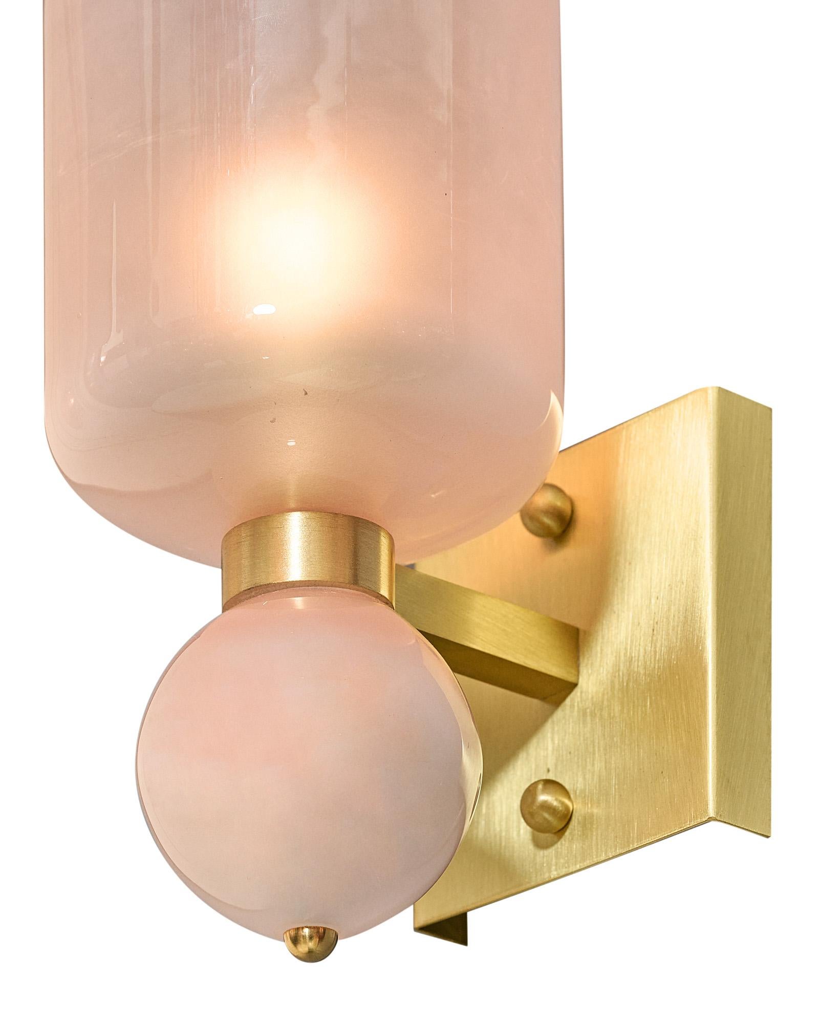 Brass Pink Murano Glass Torchiere Sconces For Sale
