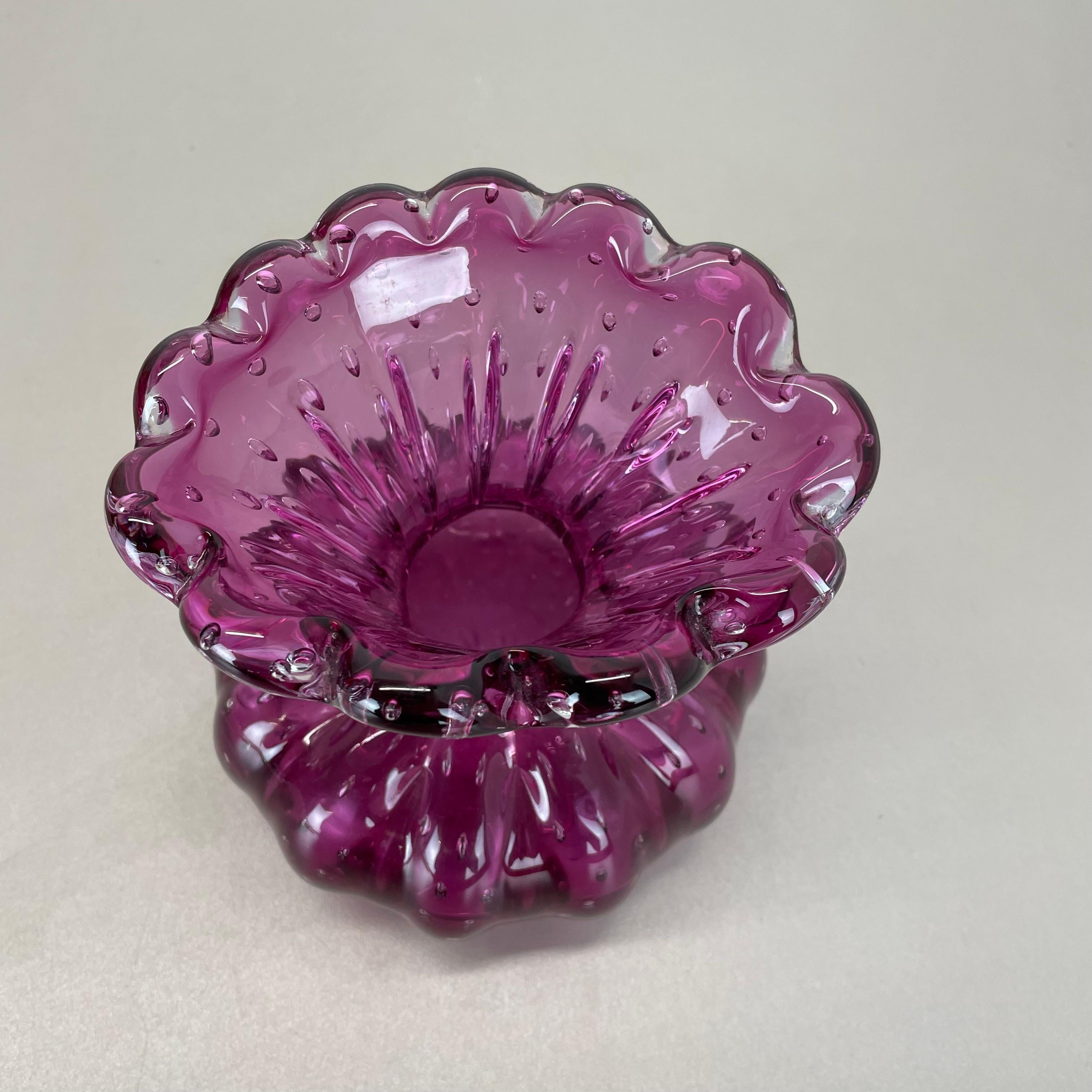 Vetro di Murano Vaso in vetro di Murano ROSA Elemento Cordonato d'oro di Barovier&Toso Italia anni '70 in vendita