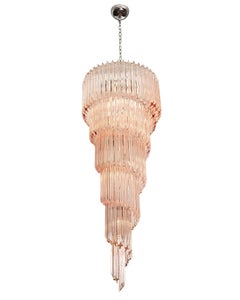 Pink Murano Glass Venini “Triedri” Spiral Chandelier
