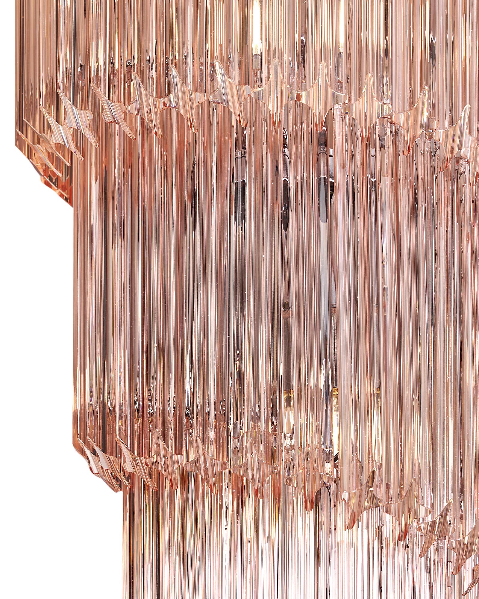 Italian Pink Murano Glass Venini “Triedri” Spiral Chandelier For Sale