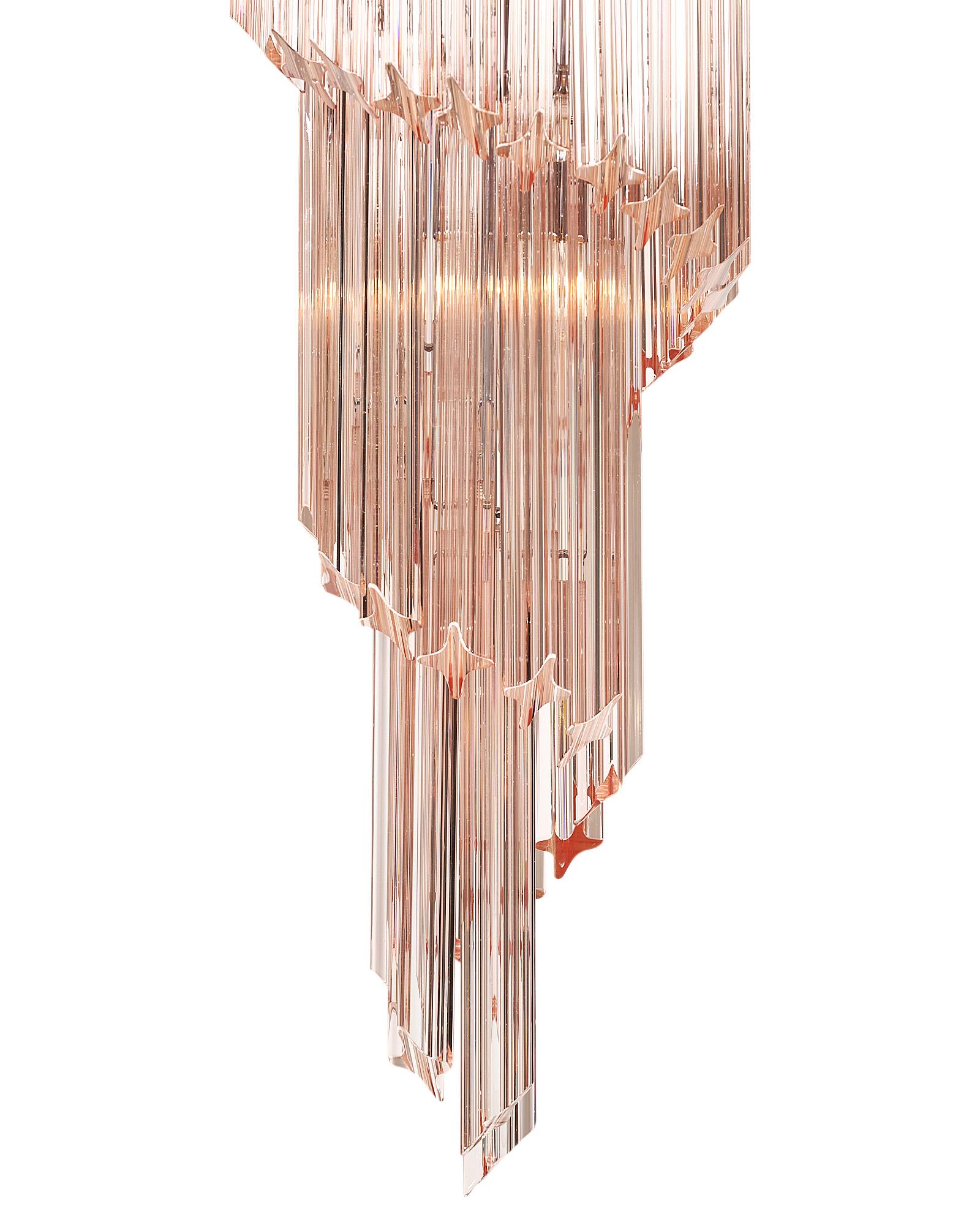 Pink Murano Glass Venini “Triedri” Spiral Chandelier For Sale 1
