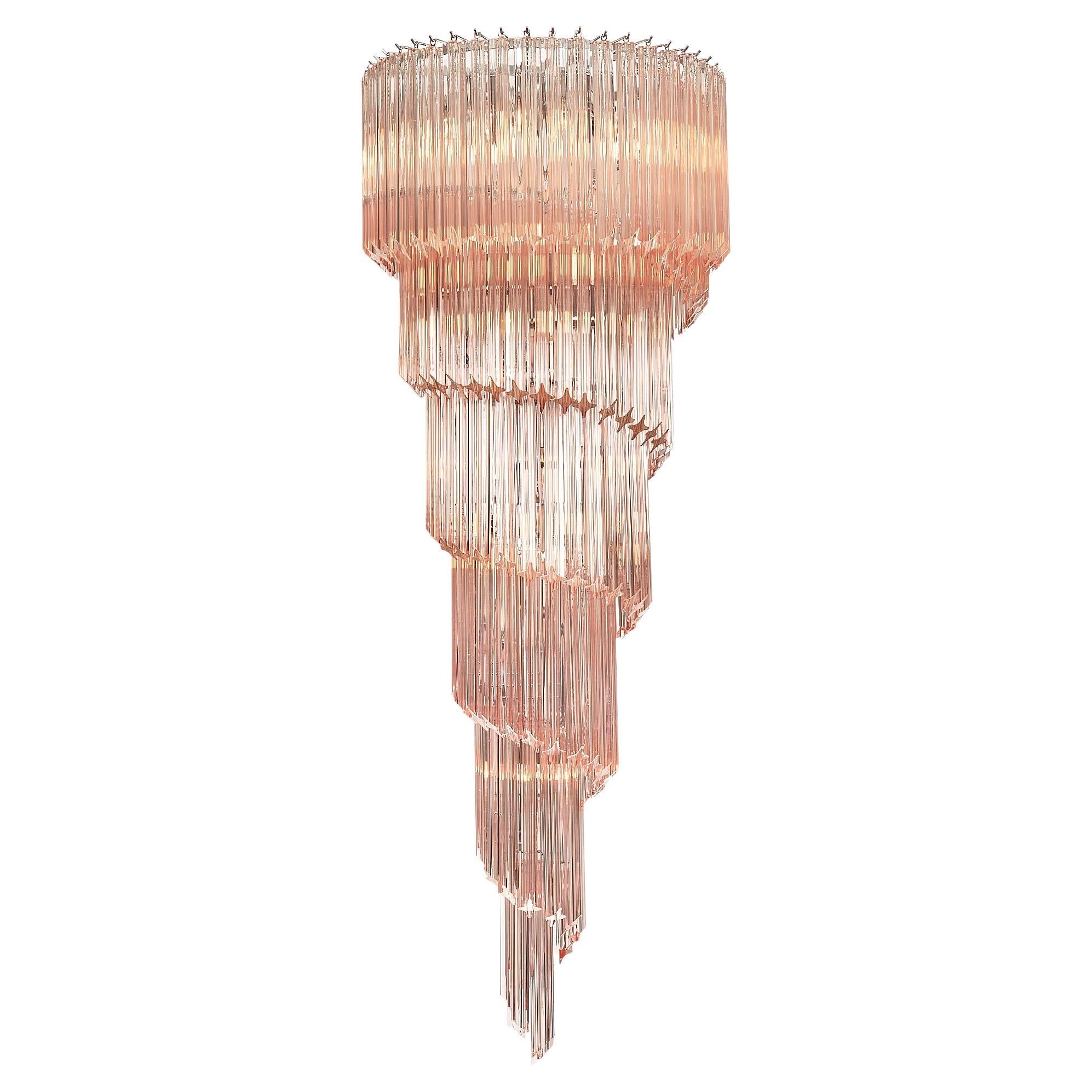 Lustre en spirale rose en verre de Murano Venini Triedri en vente