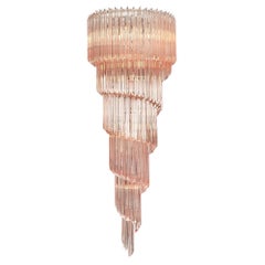 Lampadario a spirale Venini "Triedri" in vetro di Murano rosa