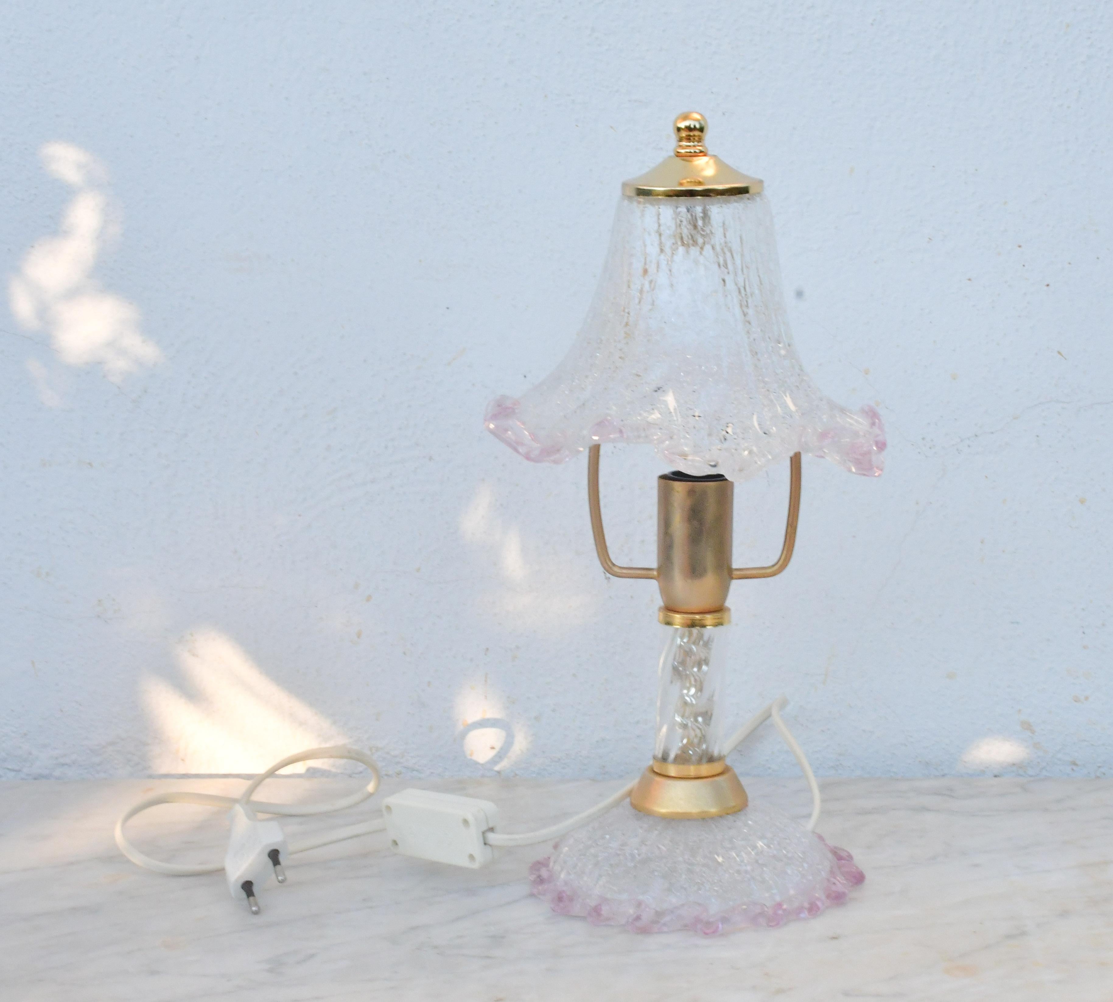 Lámpara de sobremesa vintage de cristal de Murano rosa, años 80 Cristal de Murano en venta