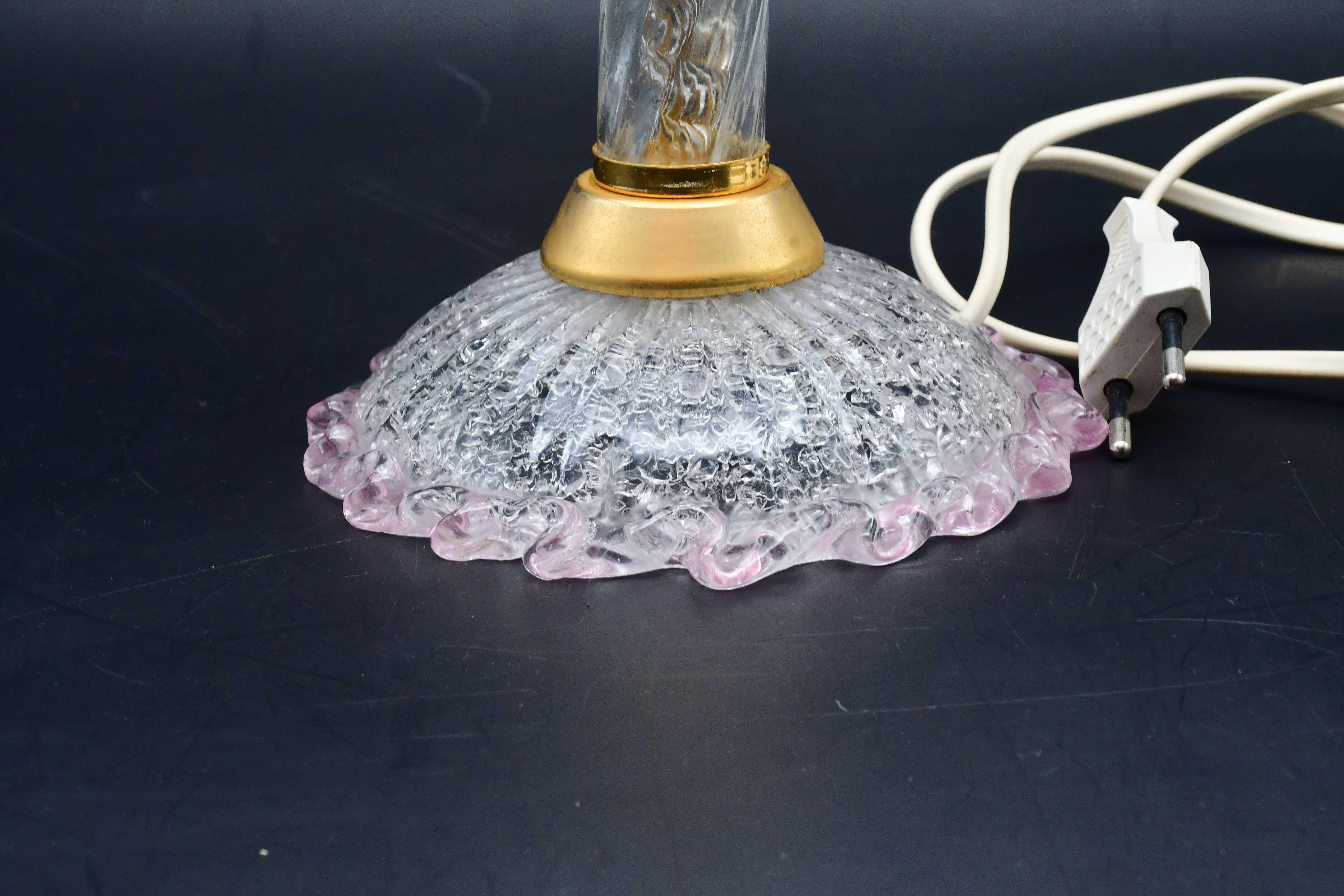 Lámpara de sobremesa vintage de cristal de Murano rosa, años 80 en venta 1