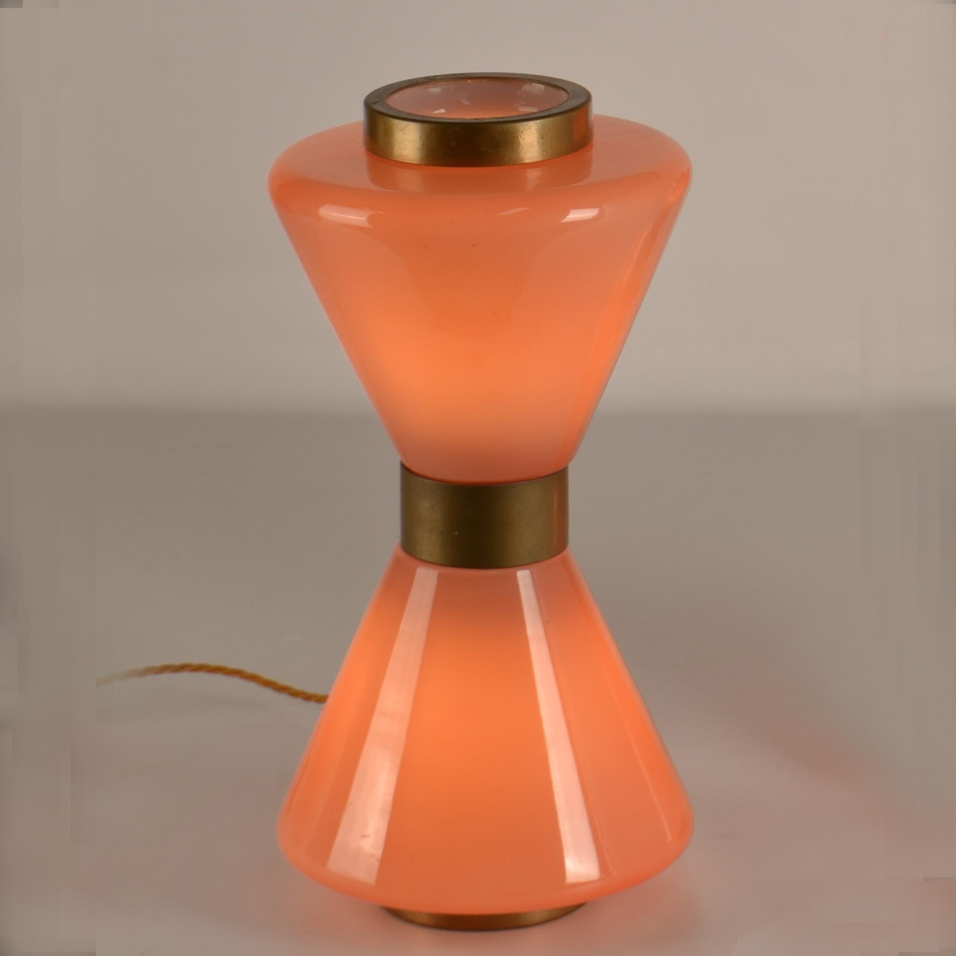 Mid-20th Century Pink Murano Hourglass Table Lamp 1960's Vistosi Style For Sale