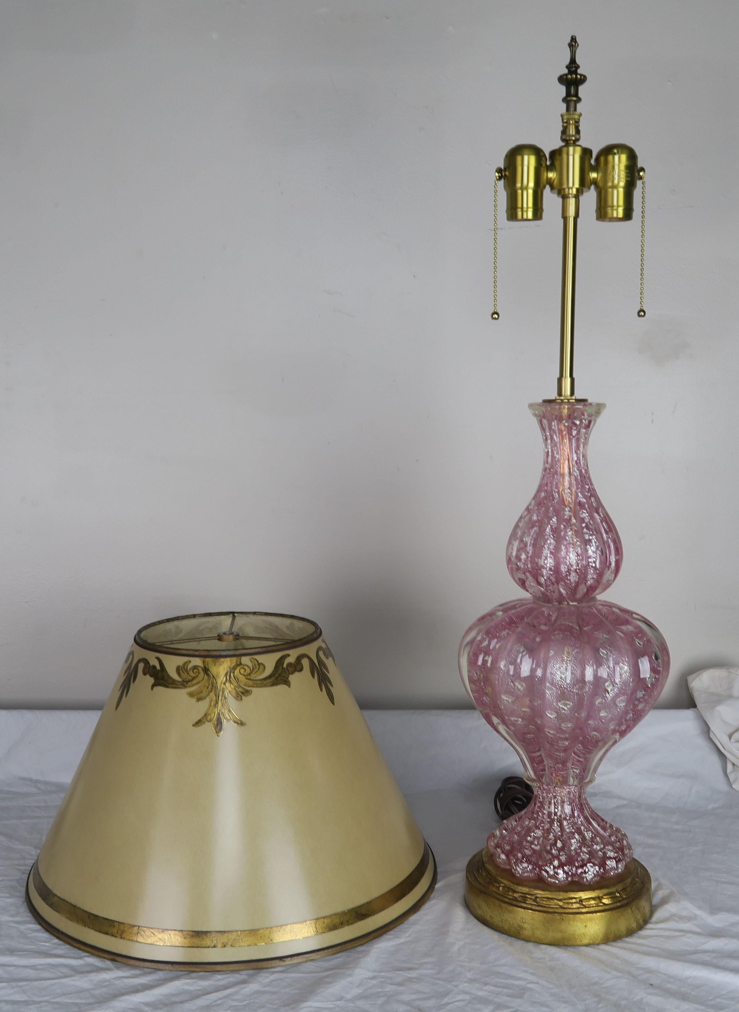 Pink Murano Lamps with Painted Parchment Shades, Pair 3