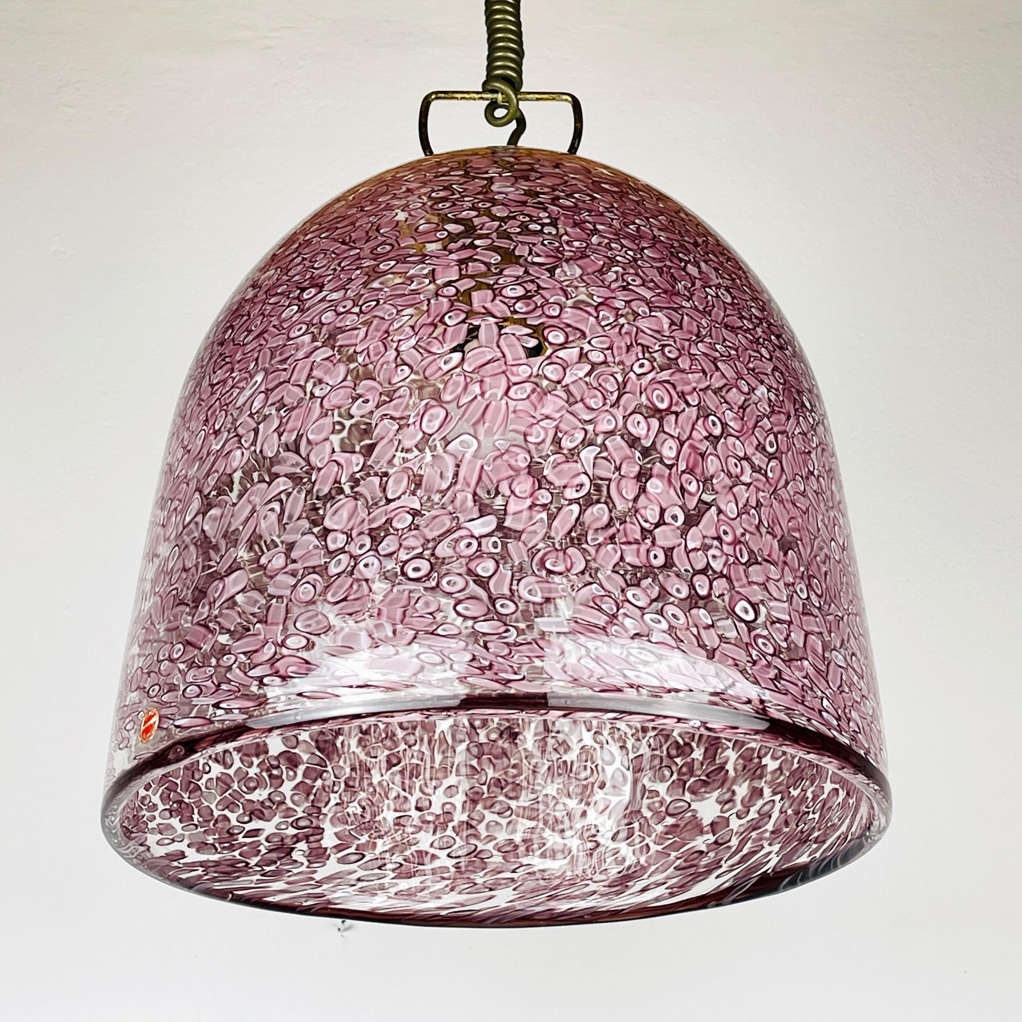 Murano Glass Pink murano pendant lamp Neverrino by Gae Aulenti for Vistosi Italy 1970s For Sale