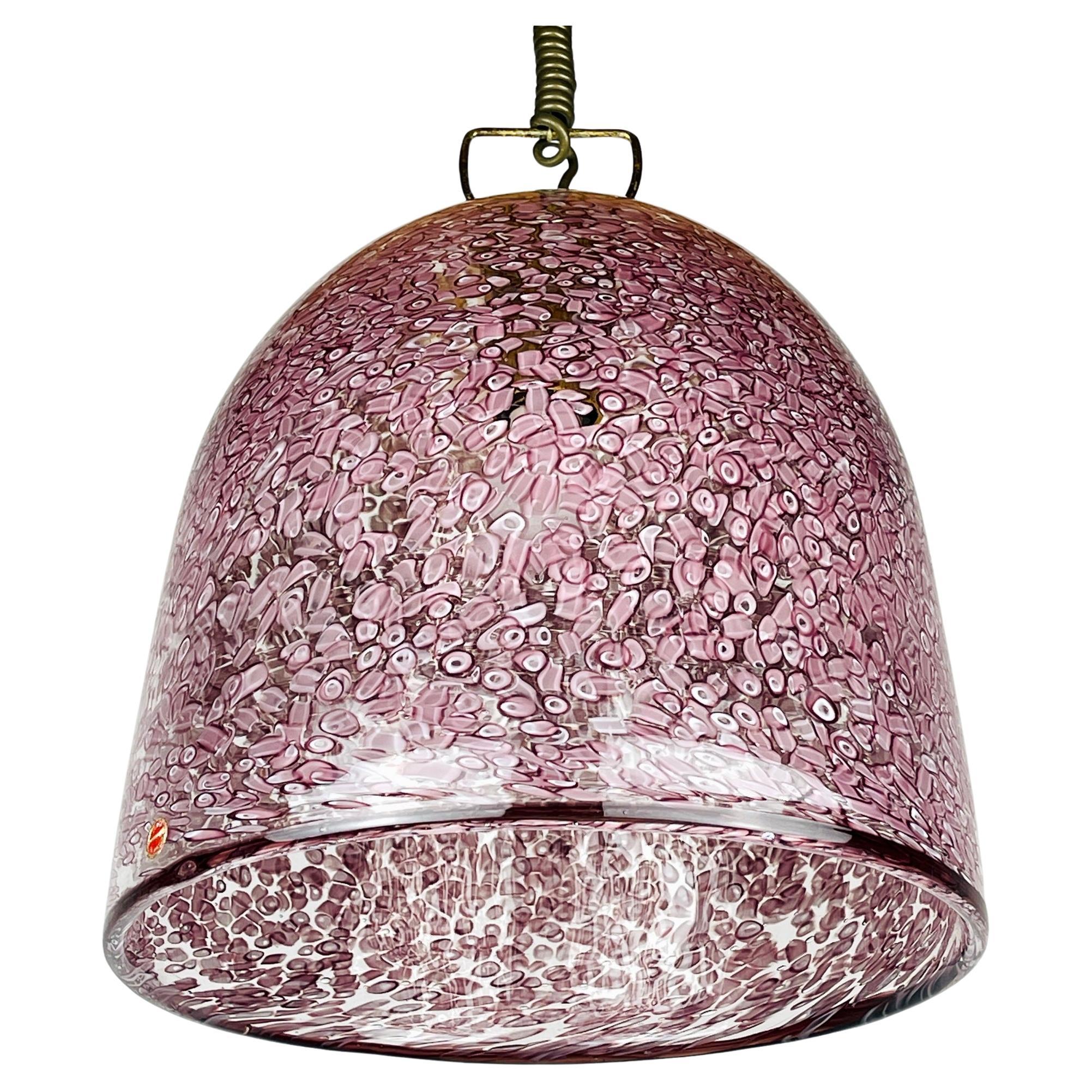 Lampe suspendue rose en murano Neverrino par Gae Aulenti pour Vistosi Italie 1970 en vente