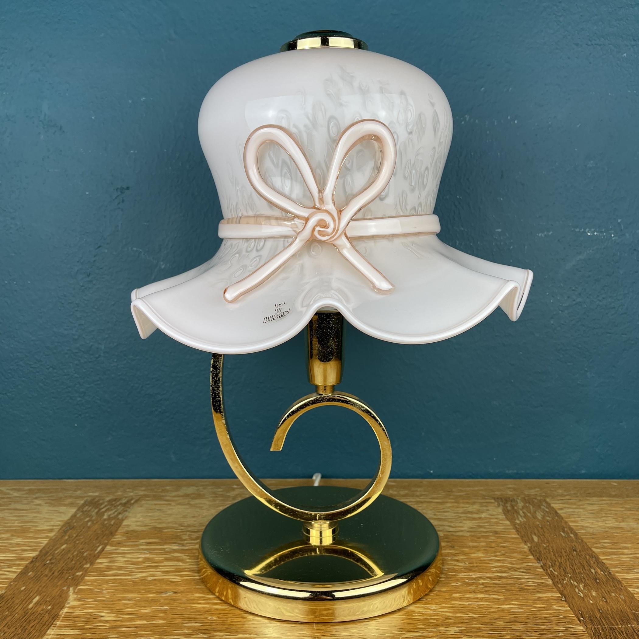 Italian Pink Murano Table Lamp Italy 1980s Woman's Hat Murano Lamp For Sale