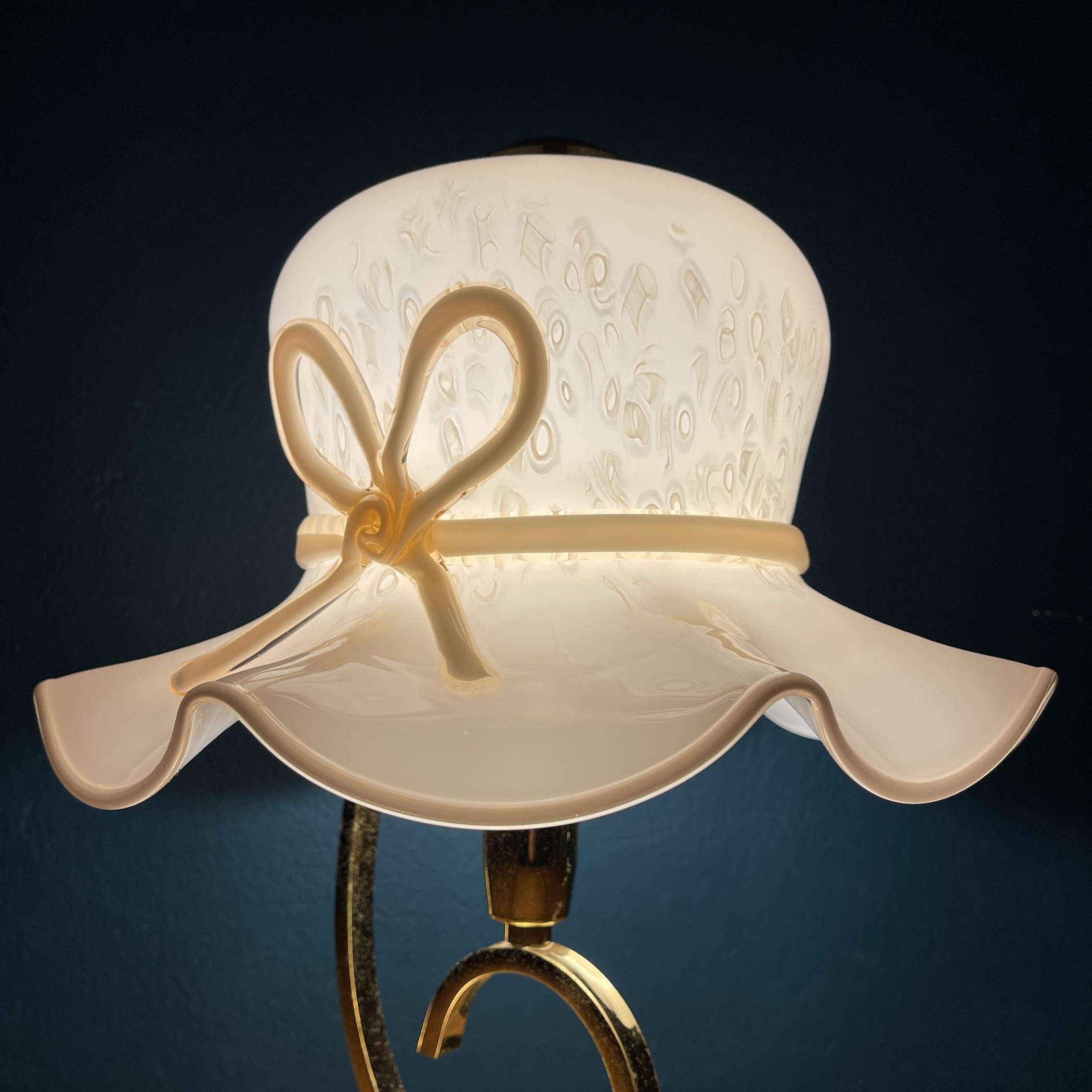Murano Glass Pink Murano Table Lamp Italy 1980s Woman's Hat Murano Lamp For Sale