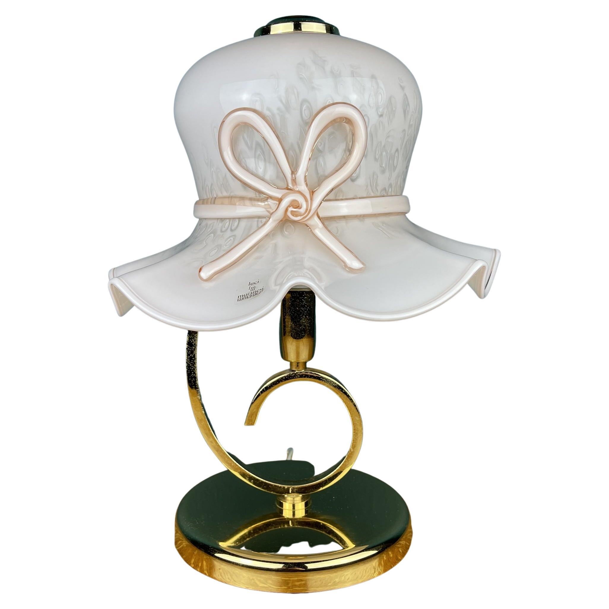 Murano-Tischlampe mit weiblichem Hut aus rosa Murano, Italien, 1980er Jahre