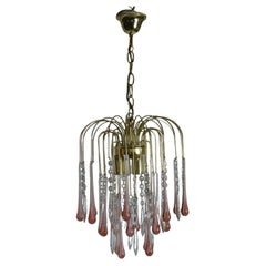 Pink Murano Teardrops Waterfall Chandelier