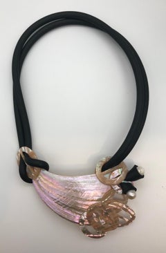 Pink Nacre Mother of Pearl Pendant Necklace Iridescent Sustainable Up-cycled