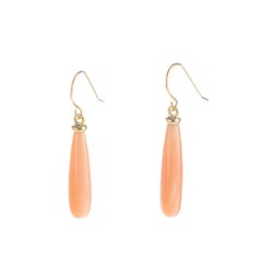 Pink Natural Coral Bold Tear Drop 18 Karat Yellow Gold Dangle Drop Earrings
