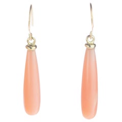 Pink Natural Coral Bold Tear Drop 18 Karat Yellow Gold Dangle Drop Earrings