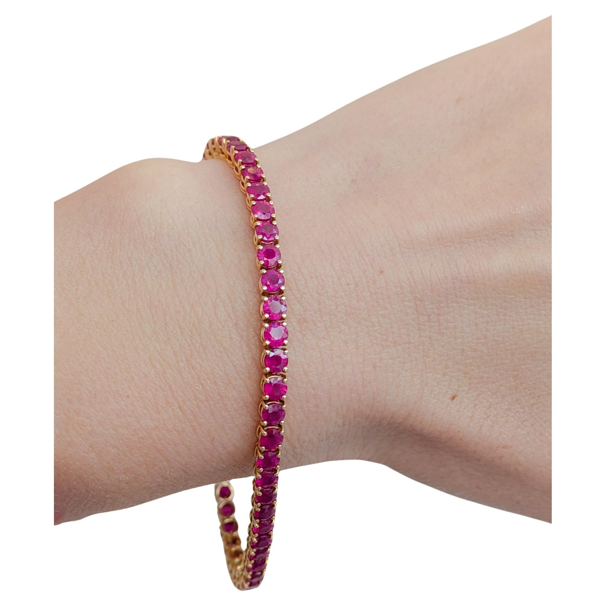 Bracciale tennis con rubino naturale rosa 11,62ct in oro rosa 18k 750 19,5cm x 3,4mm in vendita