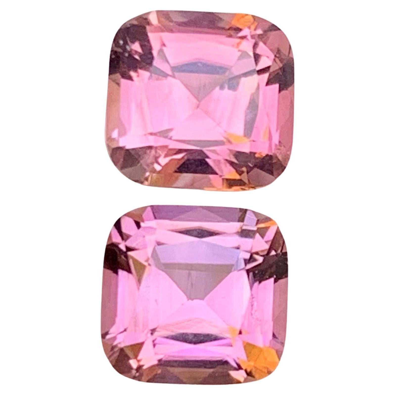 Pink Natural Tourmaline Earrings Loose Gemstones Pair 2.85 Ct Square Cushion Cut