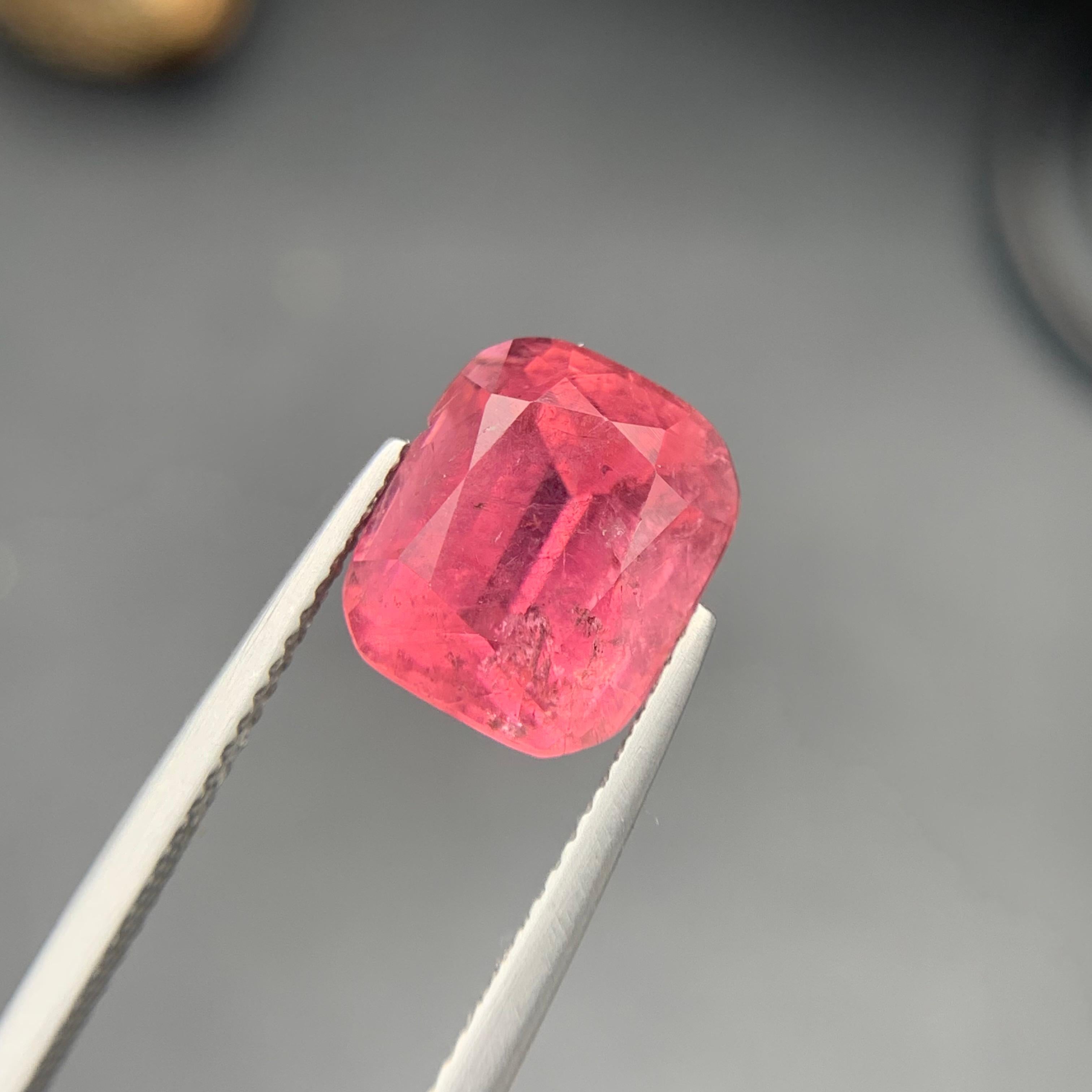 Contemporary Pink Natural Tourmaline Ring, Necklace Pendant Loose Gemstone 6.30Ct Cushion Cut For Sale