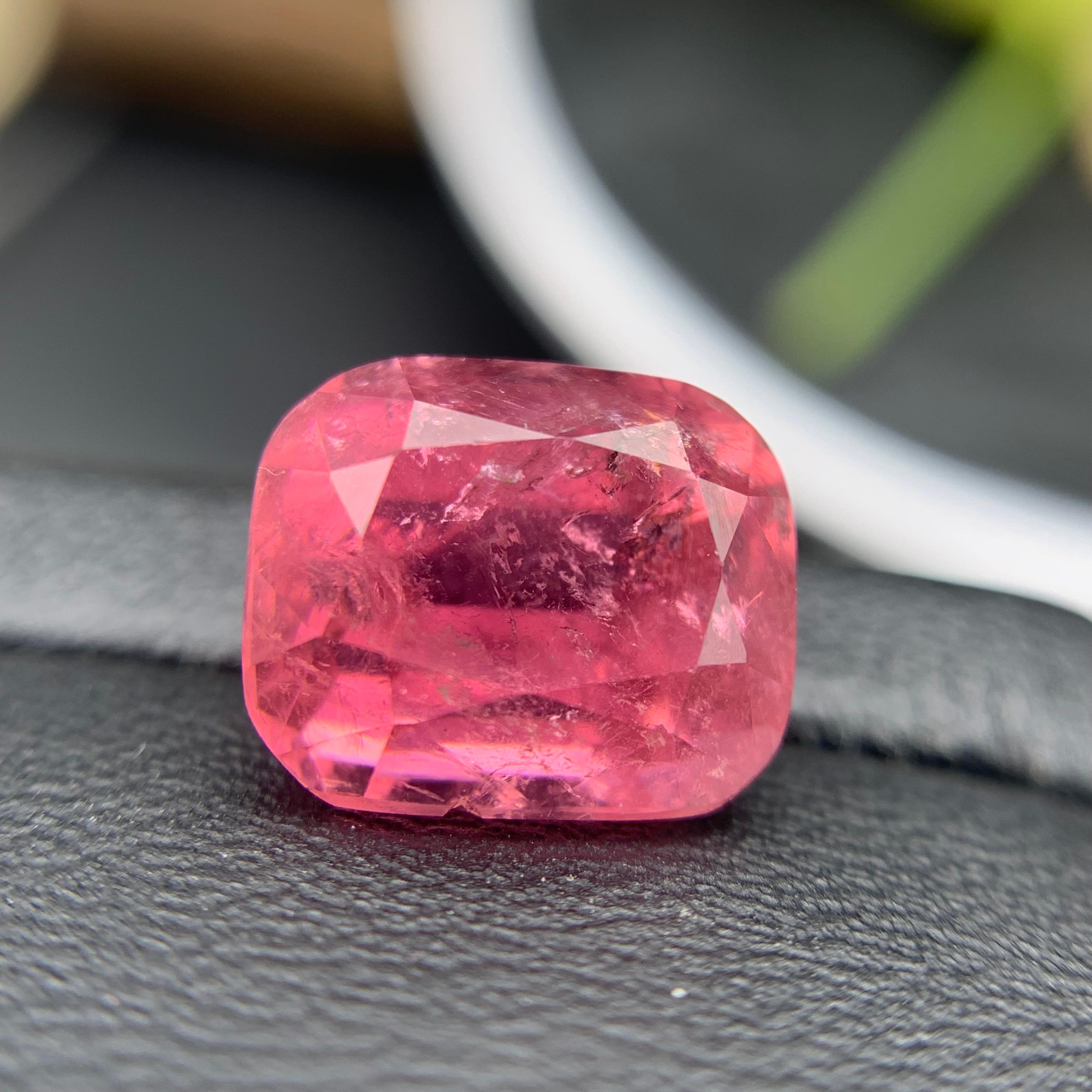 Women's or Men's Pink Natural Tourmaline Ring, Necklace Pendant Loose Gemstone 6.30Ct Cushion Cut For Sale