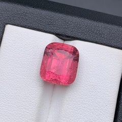 Bague, collier pendentif en tourmaline naturelle rose taille coussin de 7.35 carats