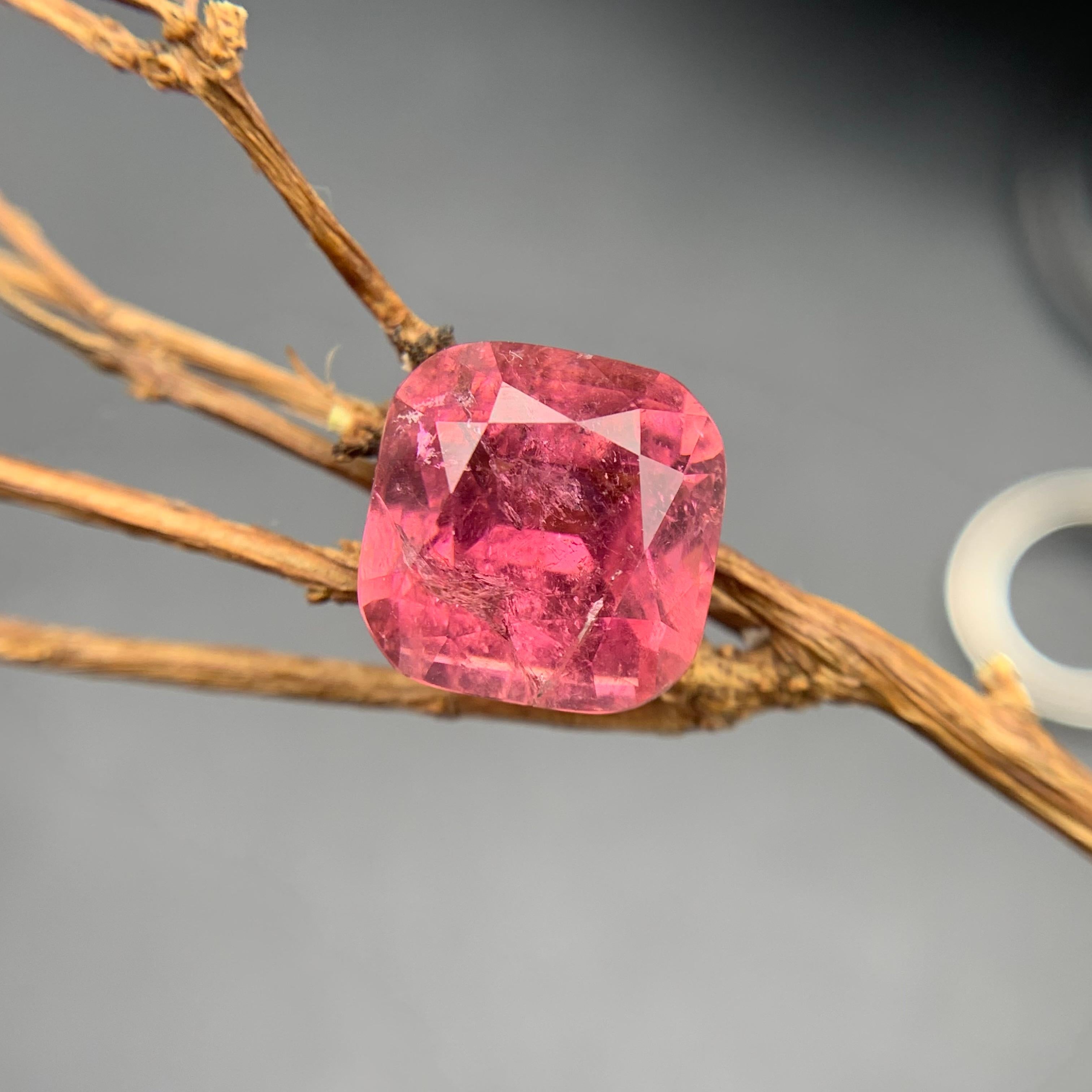 Pink Natural Tourmaline Ring, Necklace Pendant Loose Gemstone 8.20Ct Cushion Cut For Sale 1