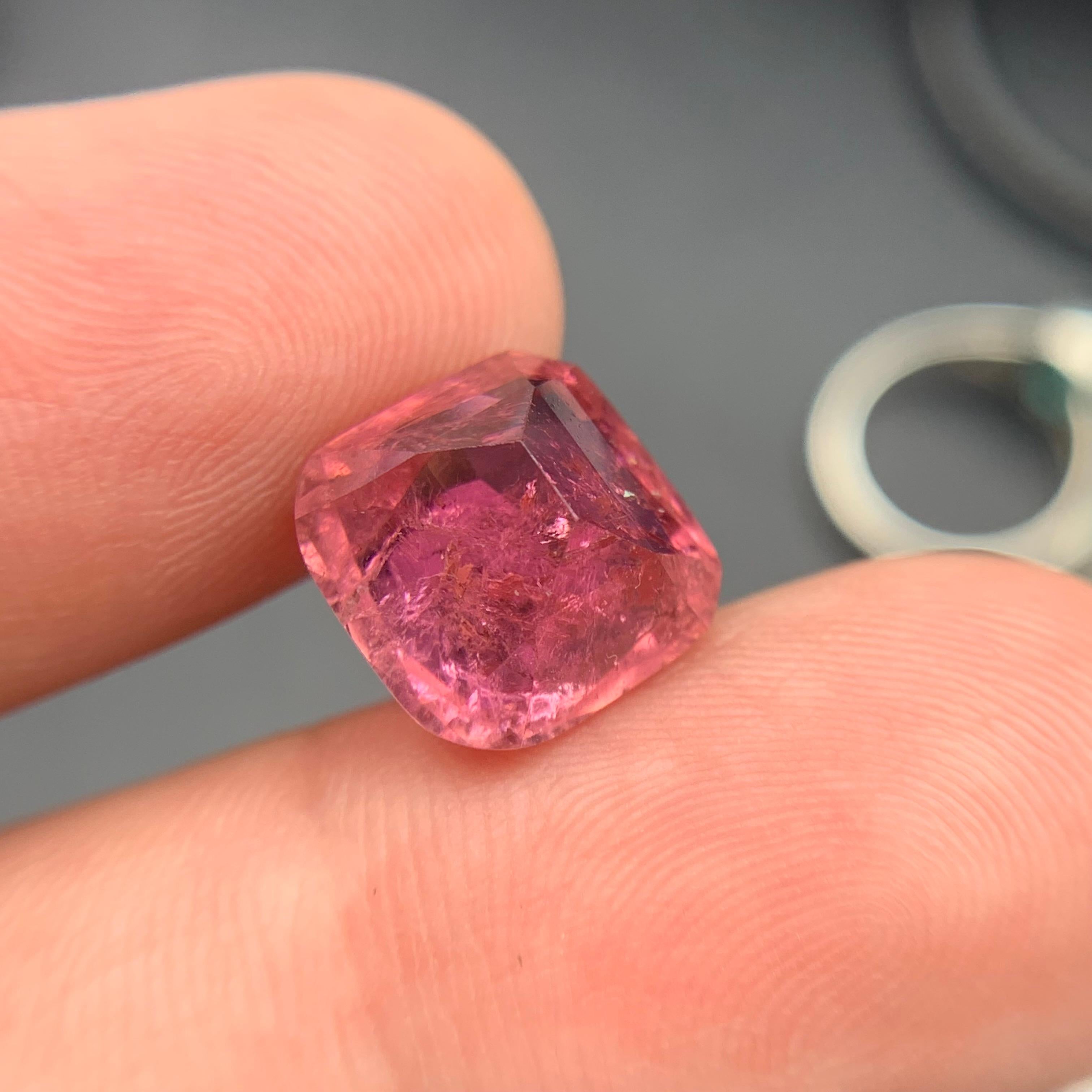 Pink Natural Tourmaline Ring, Necklace Pendant Loose Gemstone 8.20Ct Cushion Cut For Sale 2