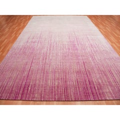 Pink Natural Wool Hand Knotted Vertical Ombre Design Oriental Rug