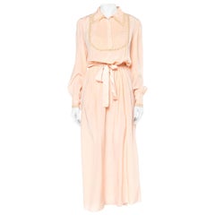 1930S Peach Bias Cut Silk Crepe De Chine Slip Dress With Sleeves & Belt