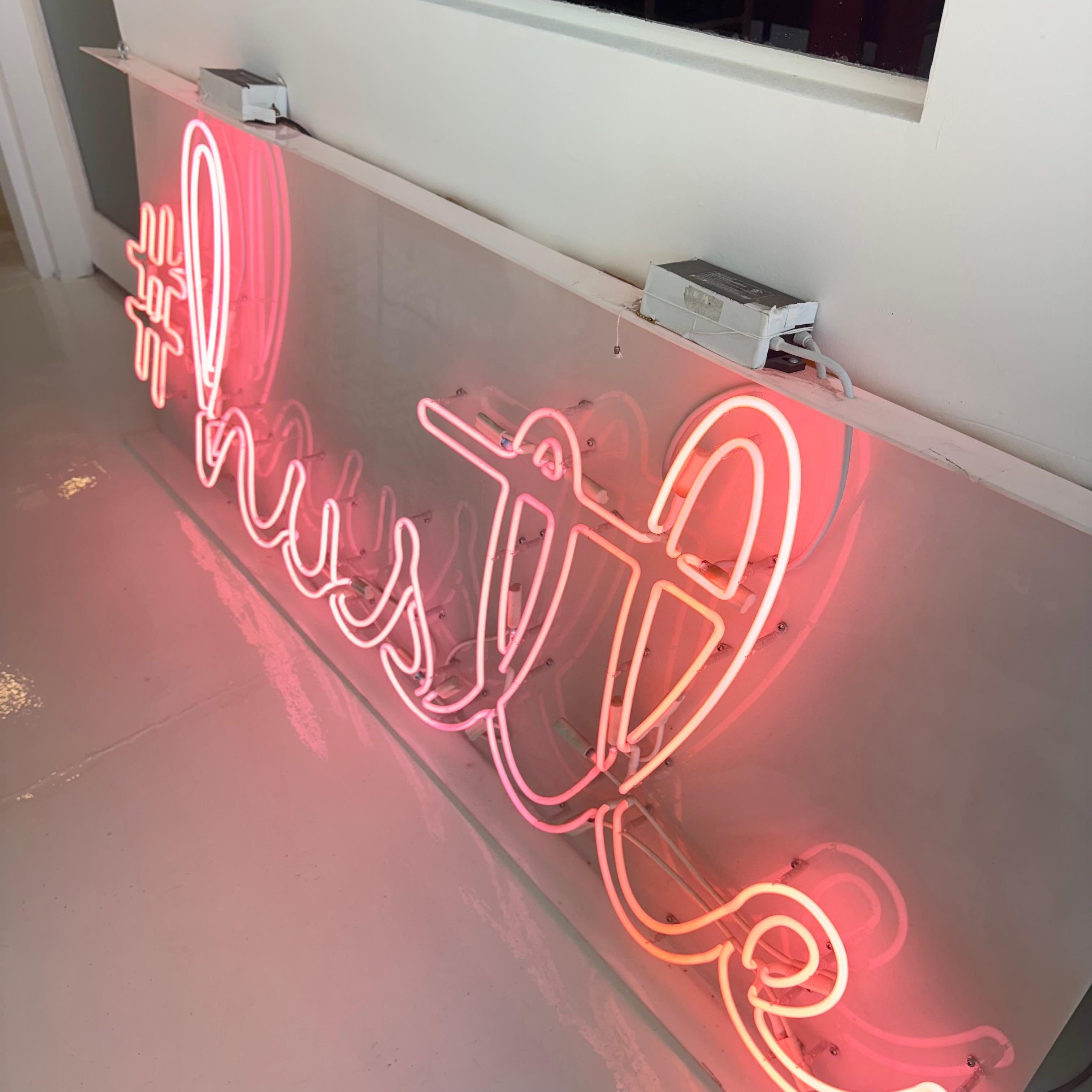 North American Pink Neon 'Hustle' Sign, 1990s USA For Sale