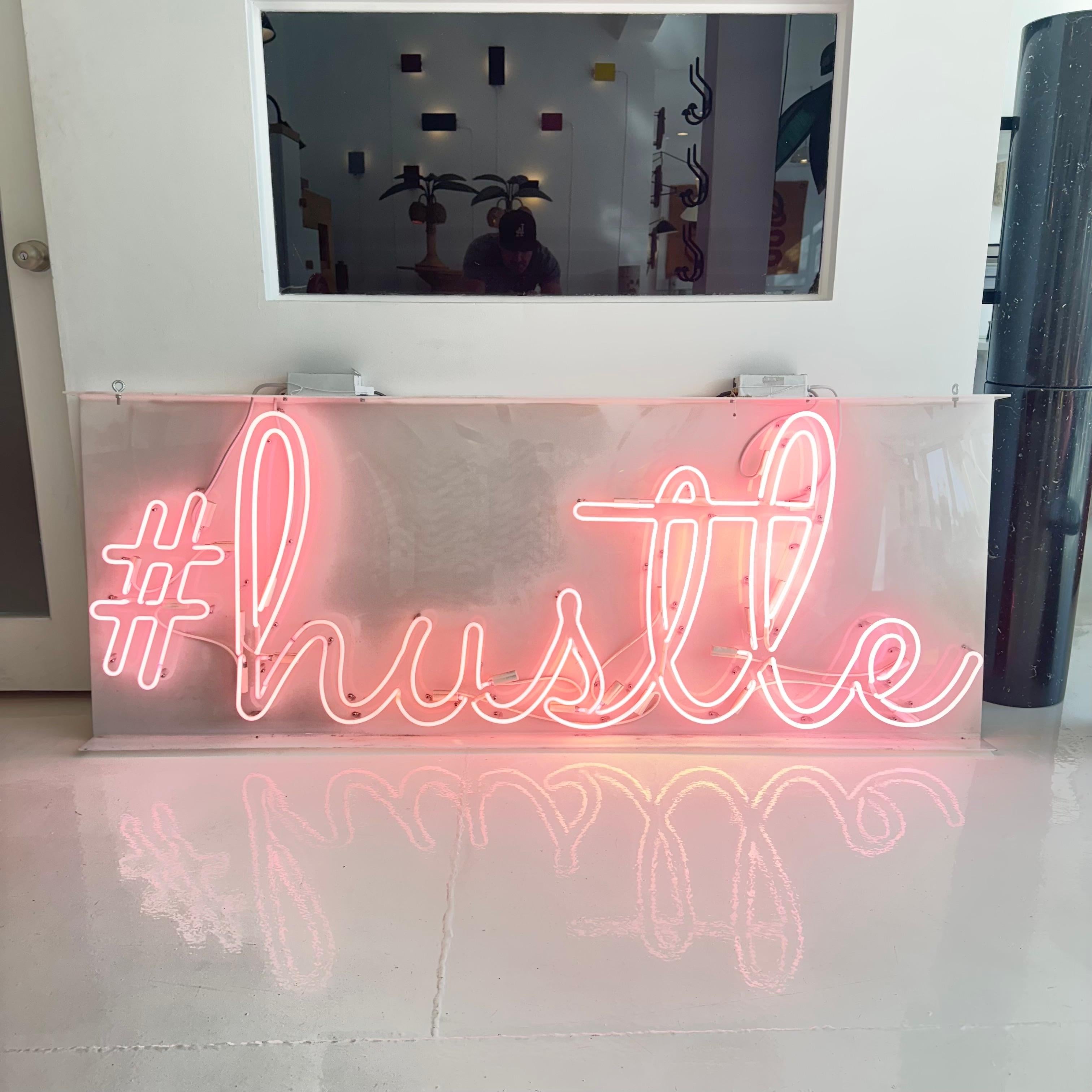 Pink Neon 'Hustle' Sign, 1990s USA For Sale 1