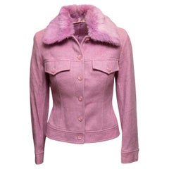 Pink Novespazio Herringbone & Rabbit Fur Jacket