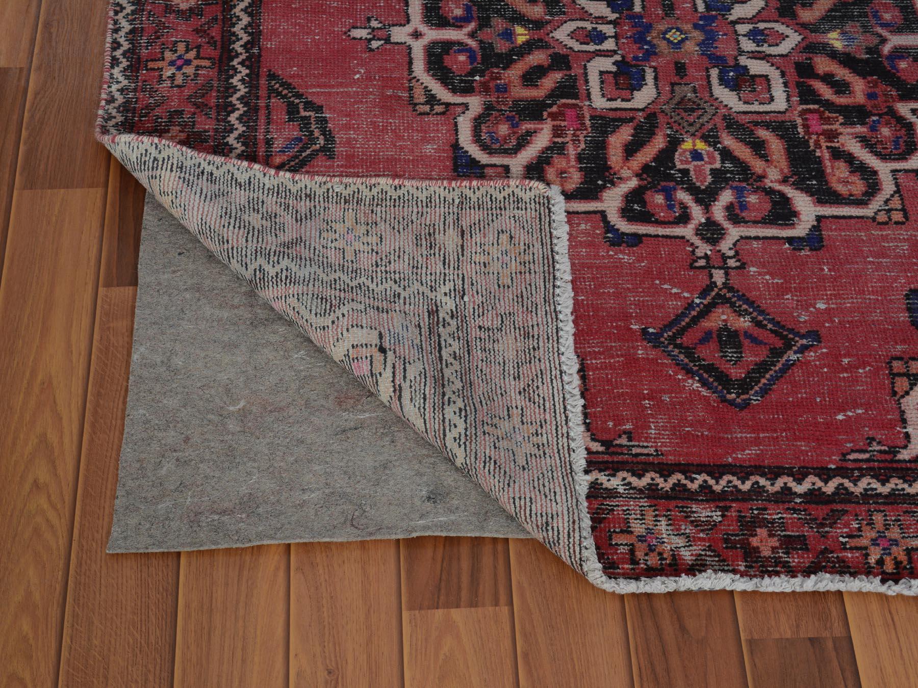 Medieval Pink Old and Worn Down Persian Bakhtiari Pure Wool Hand Knotted Runner Oriental
