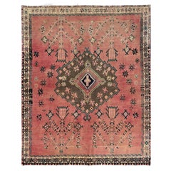 Retro Pink Old Persian Hamadan Pure Wool Hand Knotted Rustic Look Clean Oriental Rug