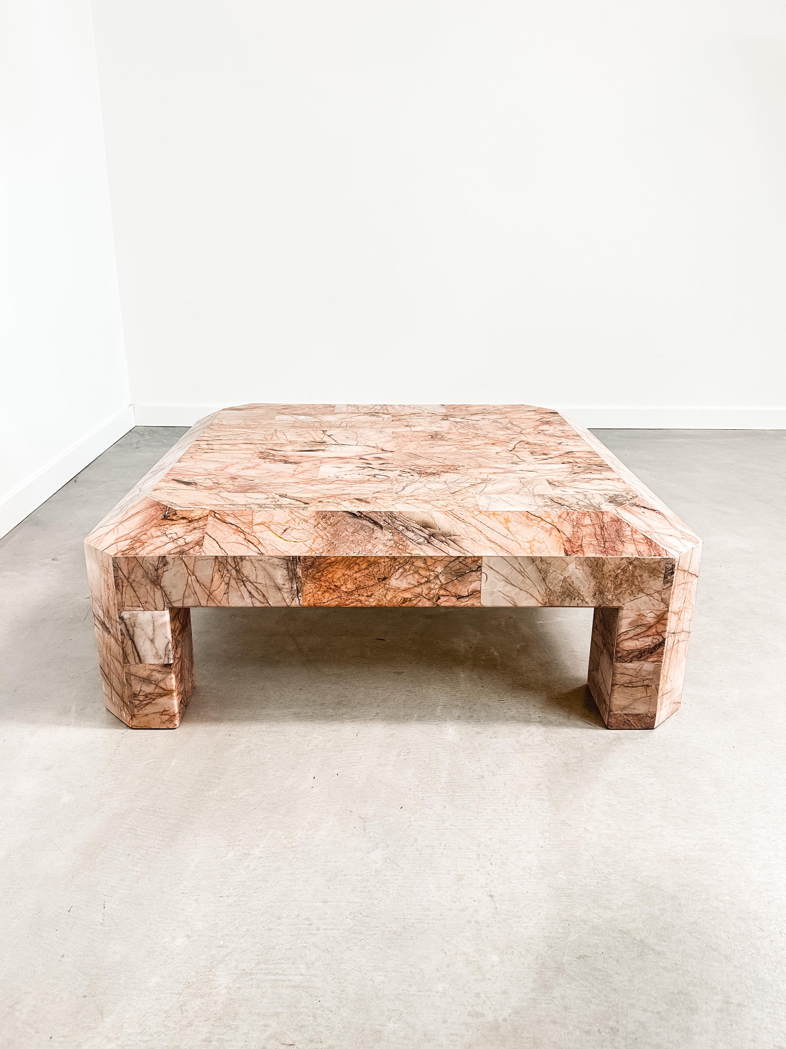 1970s Monumental Tessellated Mexican Pink Onyx Coffee Table, Restored 5