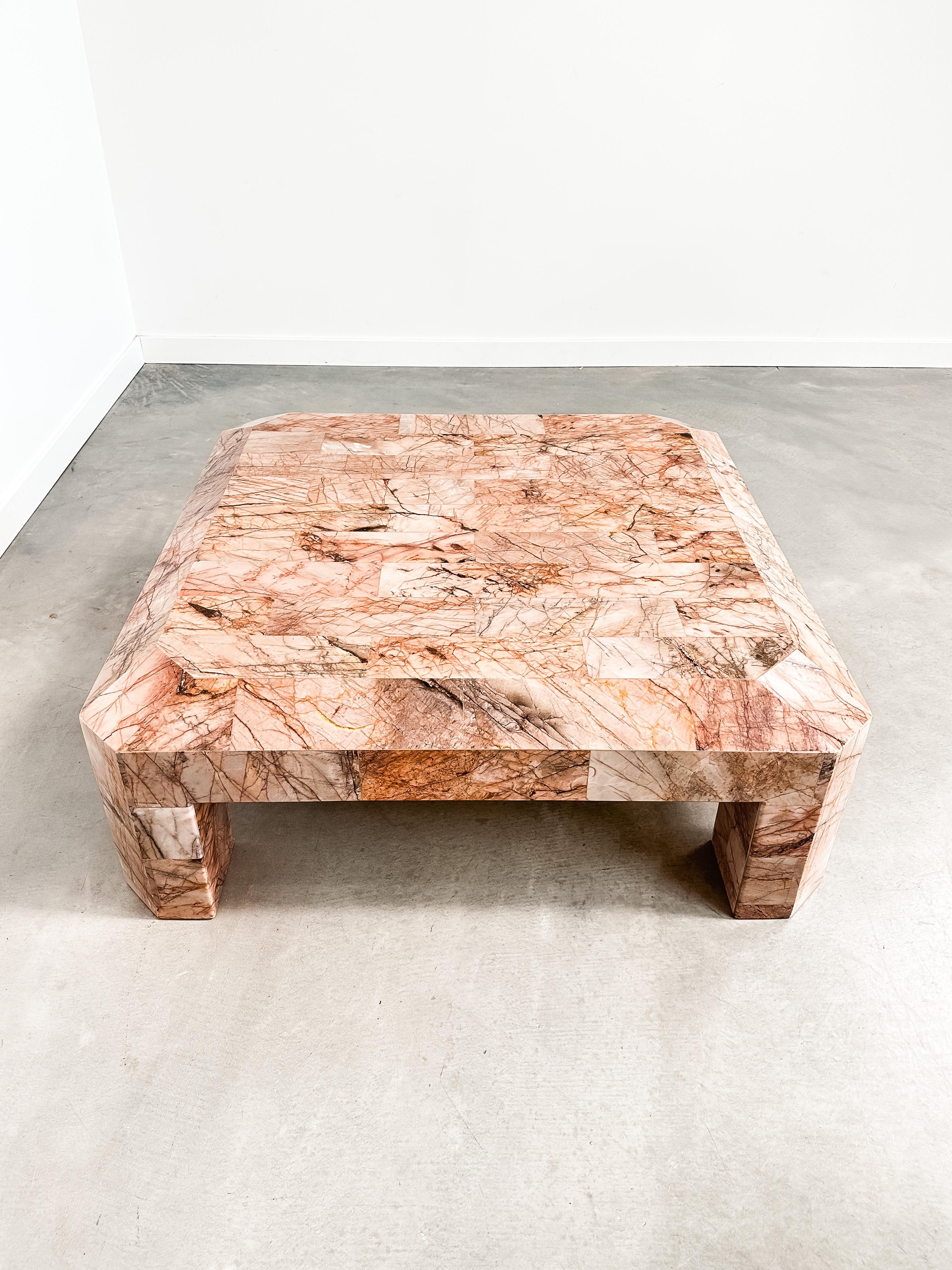 1970s Monumental Tessellated Mexican Pink Onyx Coffee Table, Restored 6